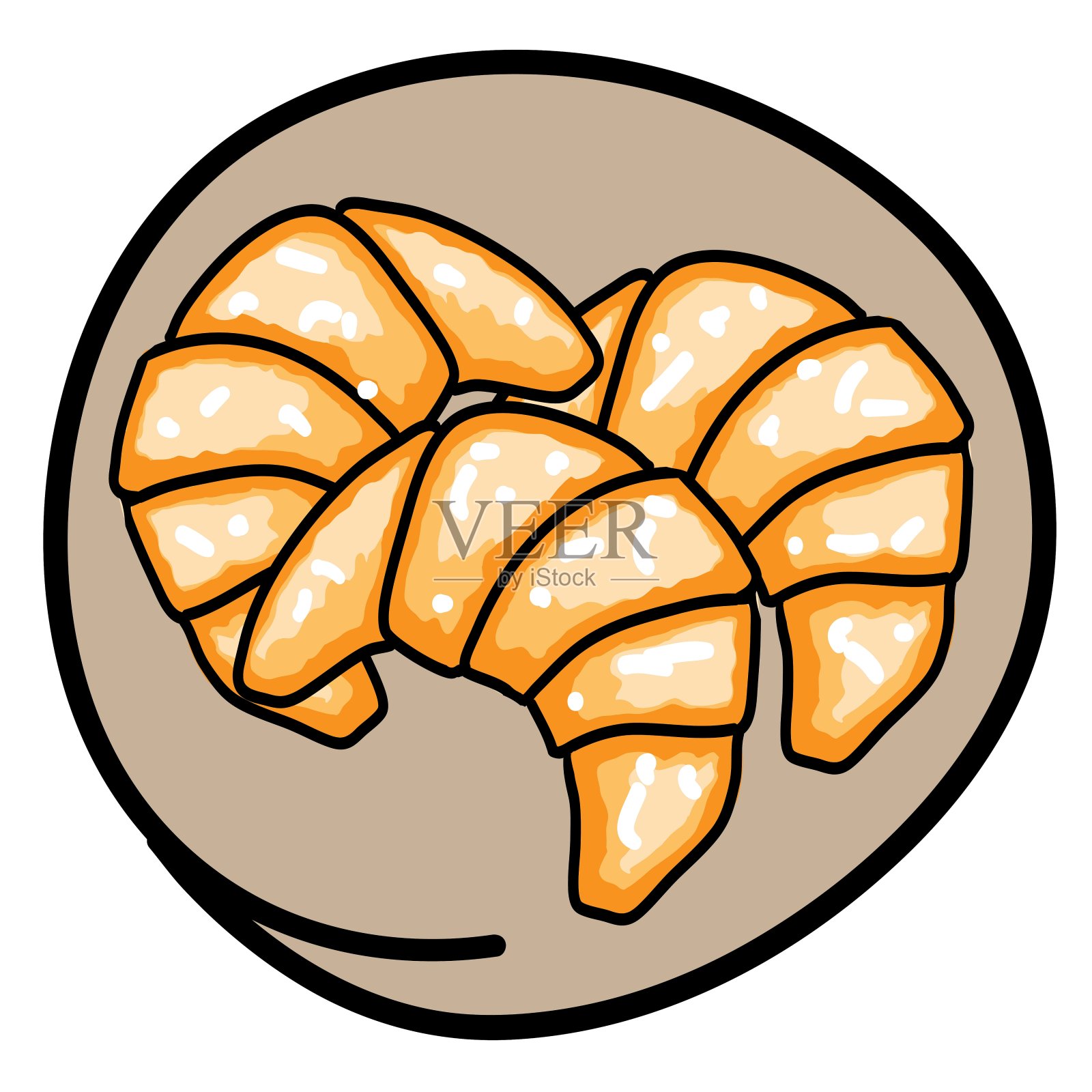 三个新鲜的牛角面包在圆棕色的背景设计元素图片