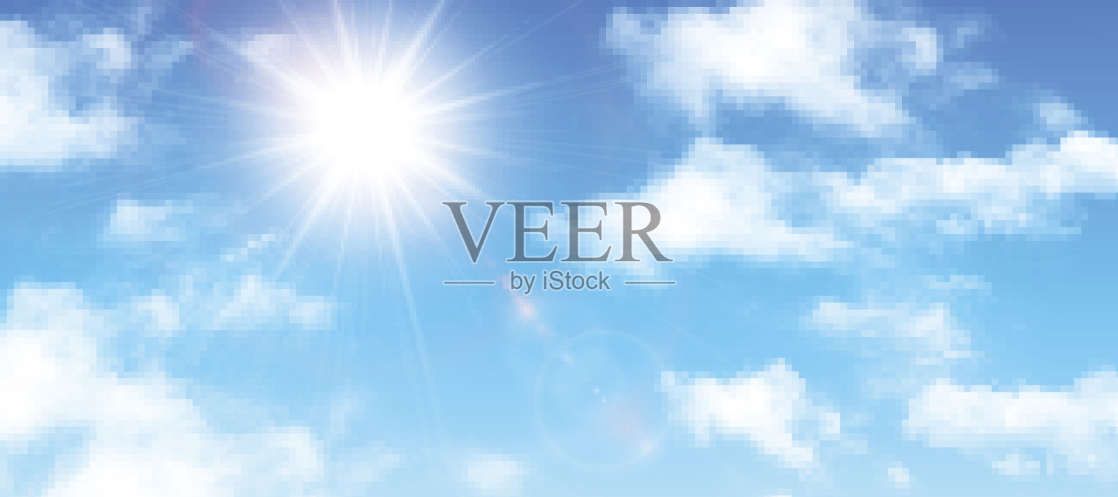 阳光明媚的背景，蓝天白云和阳光插画图片素材