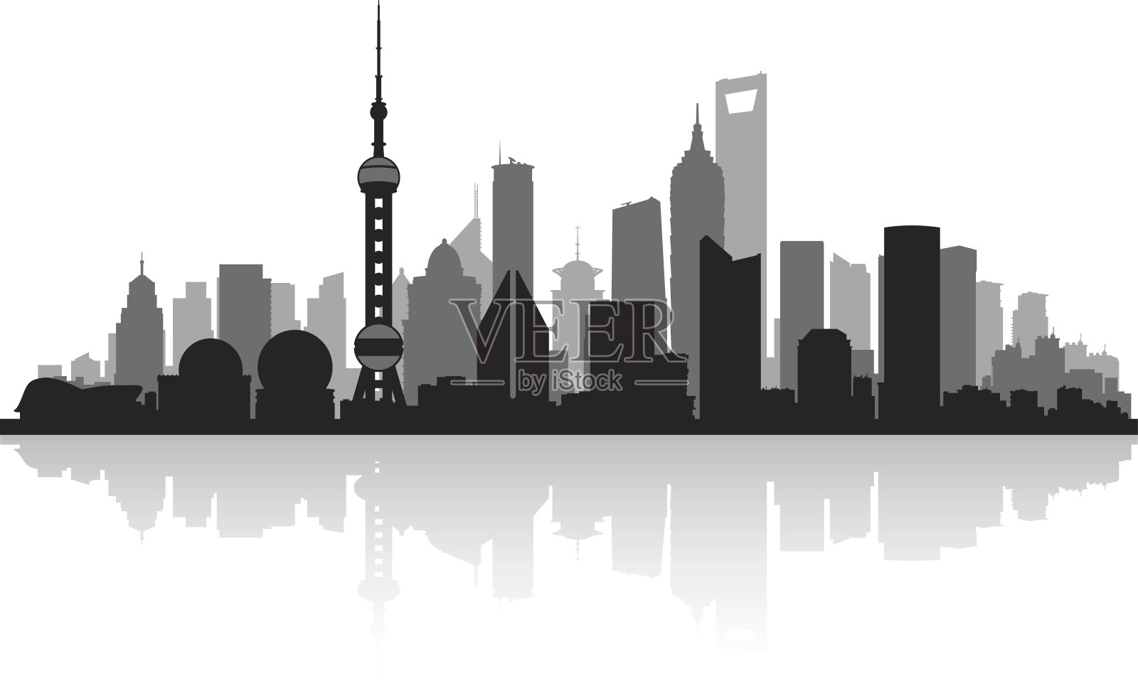 上海中国城市天际线剪影插画图片素材