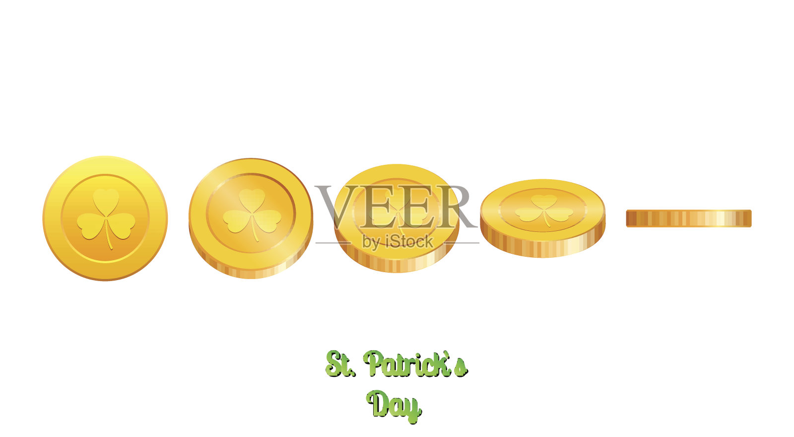 金币和三叶草。圣帕特里克节矢量硬币。插画图片素材