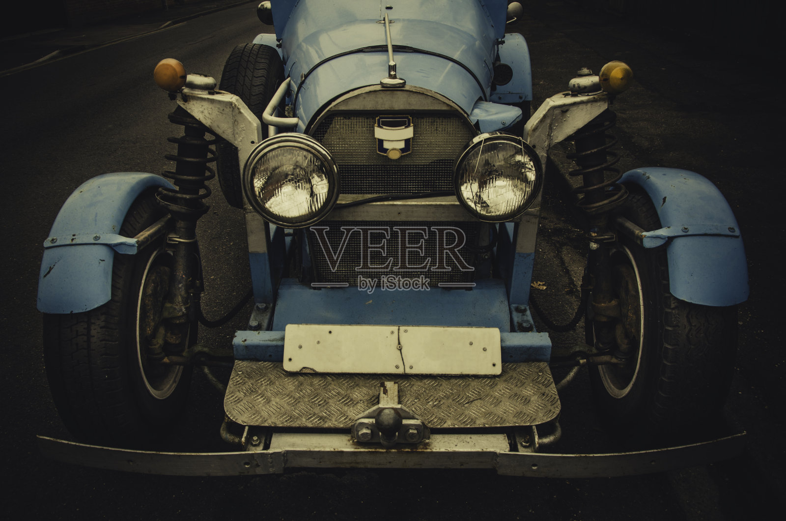 20年代风格的自制复古赛车蓝色车照片摄影图片