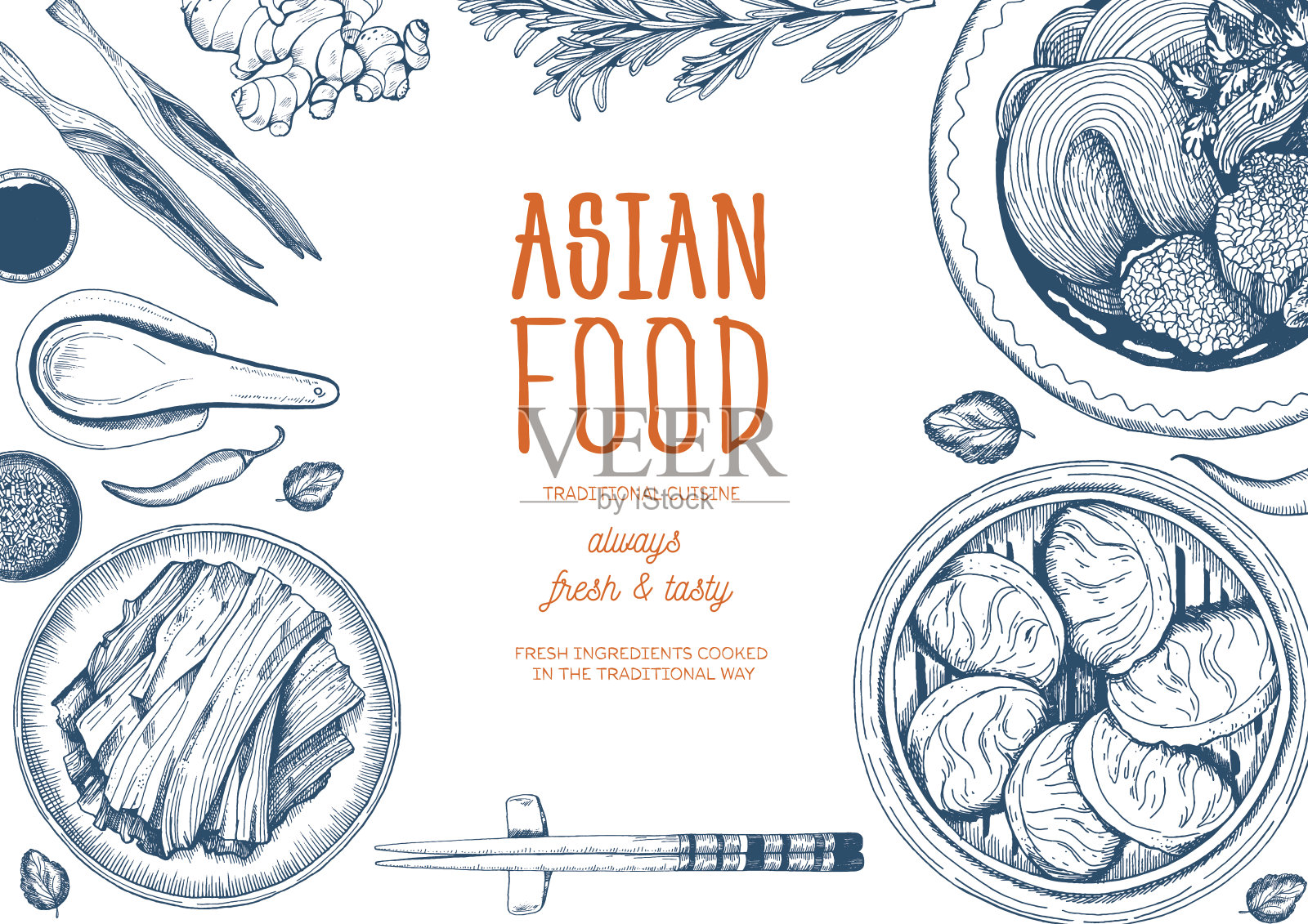 亚洲食品。插画图片素材