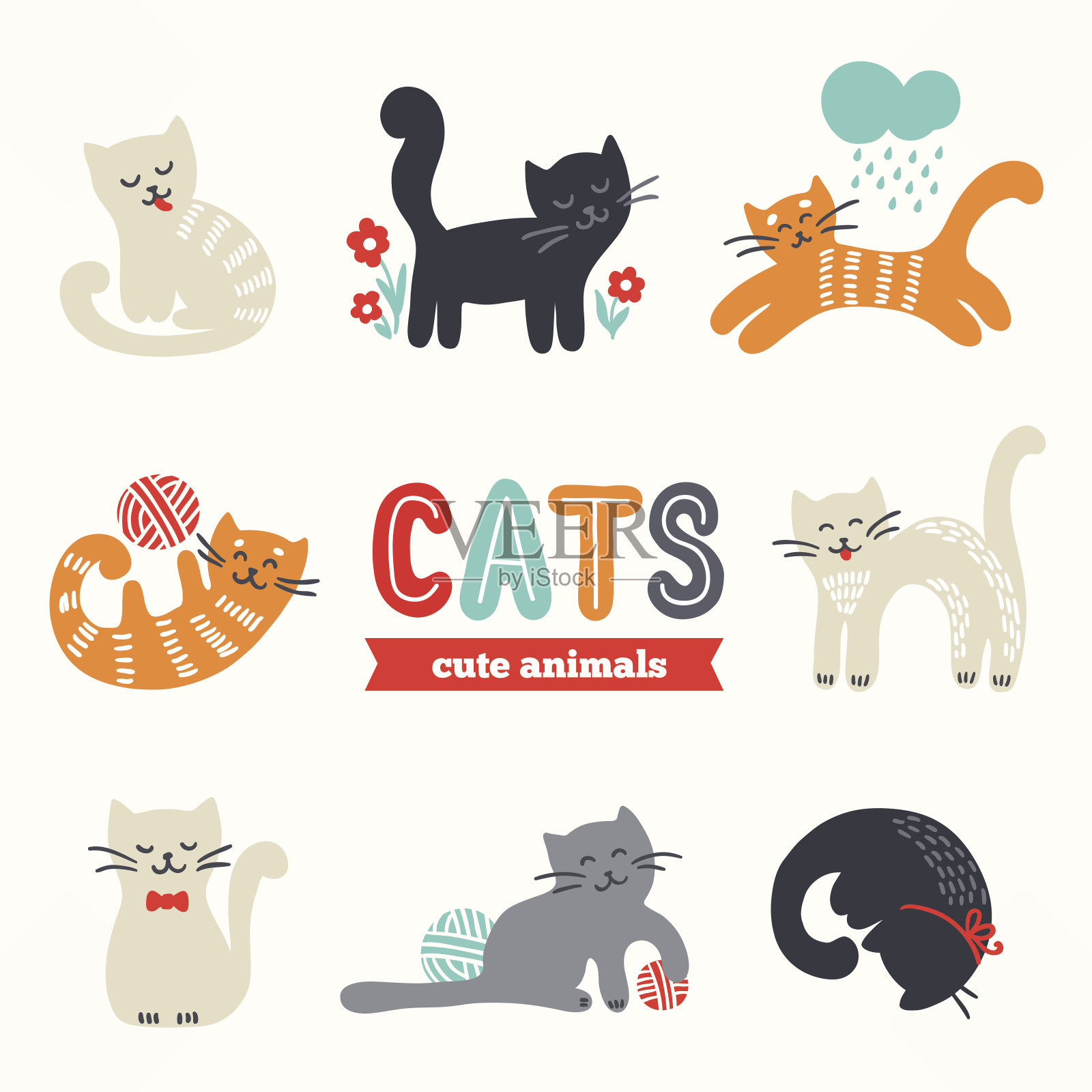 这套可爱的八只猫有不同的性格插画图片素材