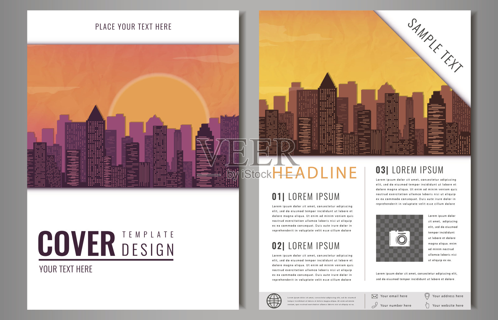 宣传册传单设计模板。单张封面介绍，以扁平城市为主设计模板素材