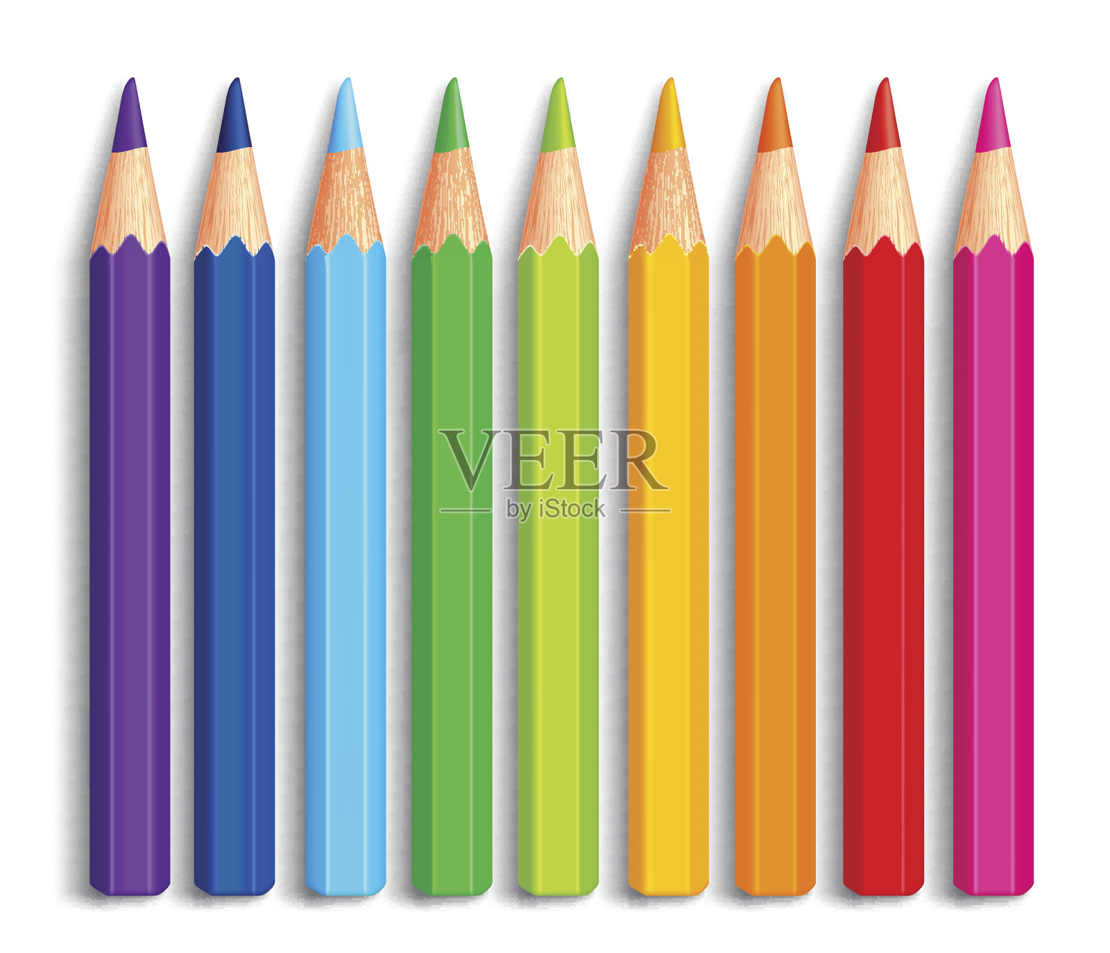 一套逼真的3D多色彩色铅笔或蜡笔插画图片素材