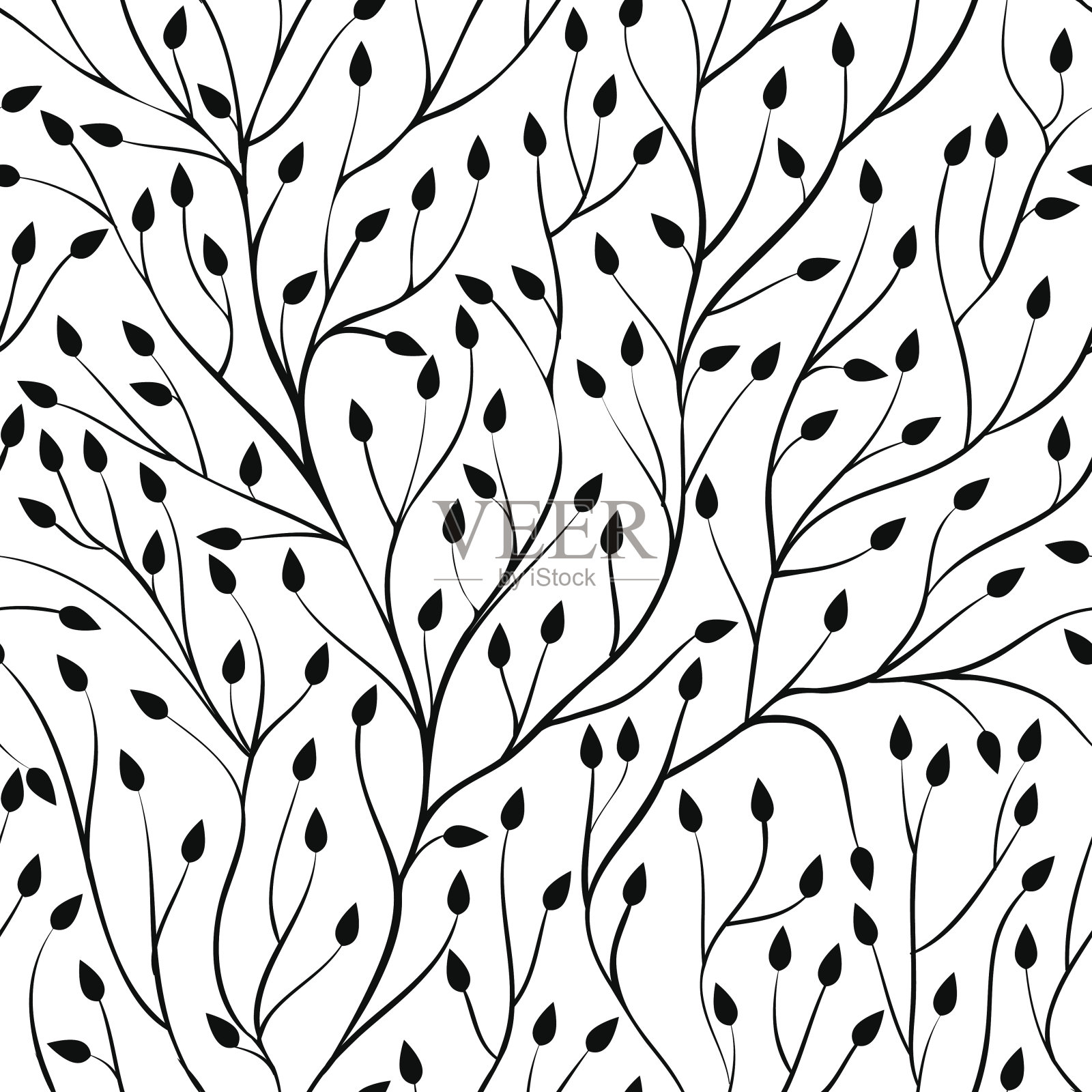 美丽的黑白无缝背景与树枝。插画图片素材