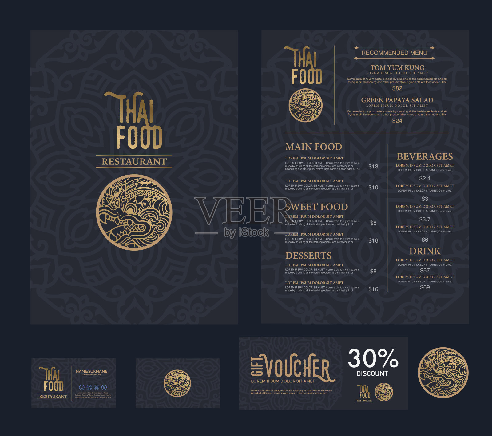 矢量泰国菜餐厅菜单模板。插画图片素材