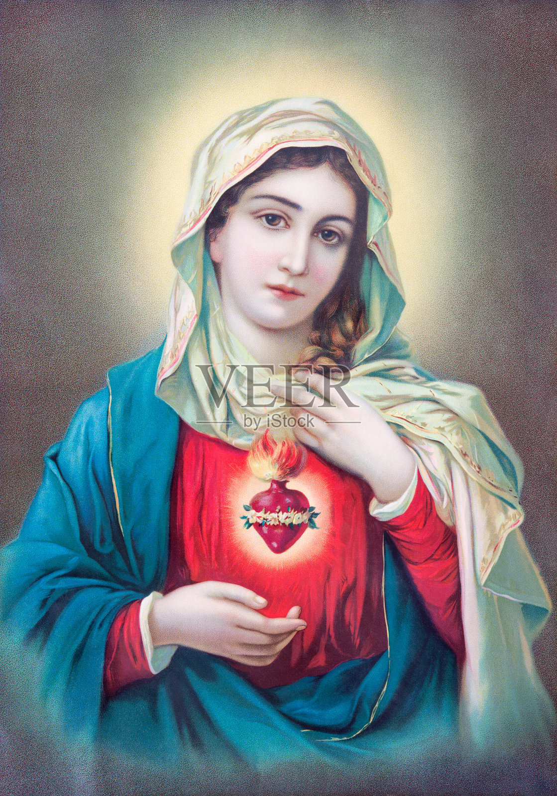圣母玛利亚的心脏-典型的天主教形象照片摄影图片