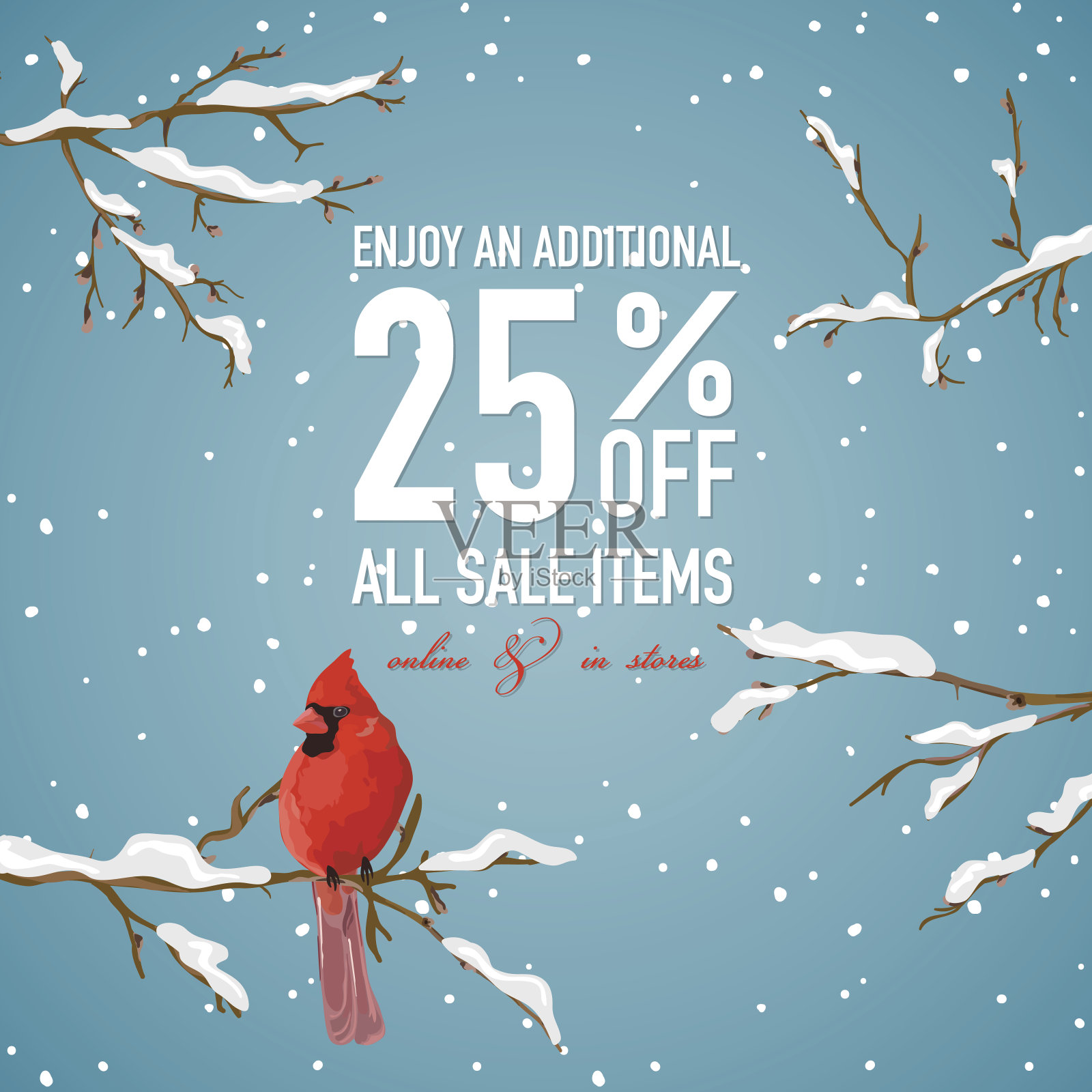 圣诞促销海报或横幅-与冬天的鸟设计元素图片