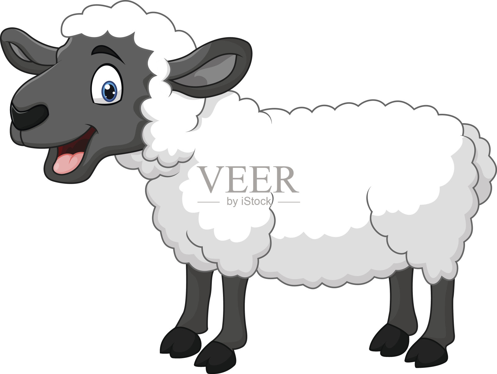 卡通快乐的绵羊摆出孤立的白色背景插画图片素材