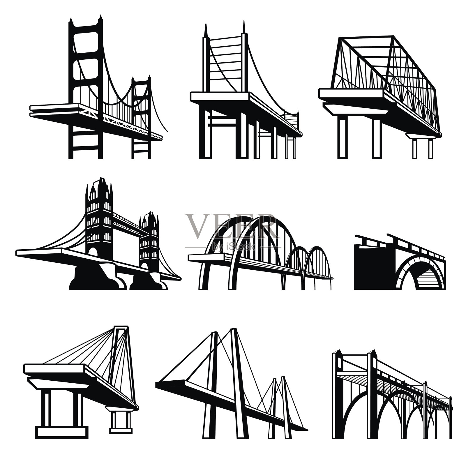 桥在透视向量图标集设计元素图片
