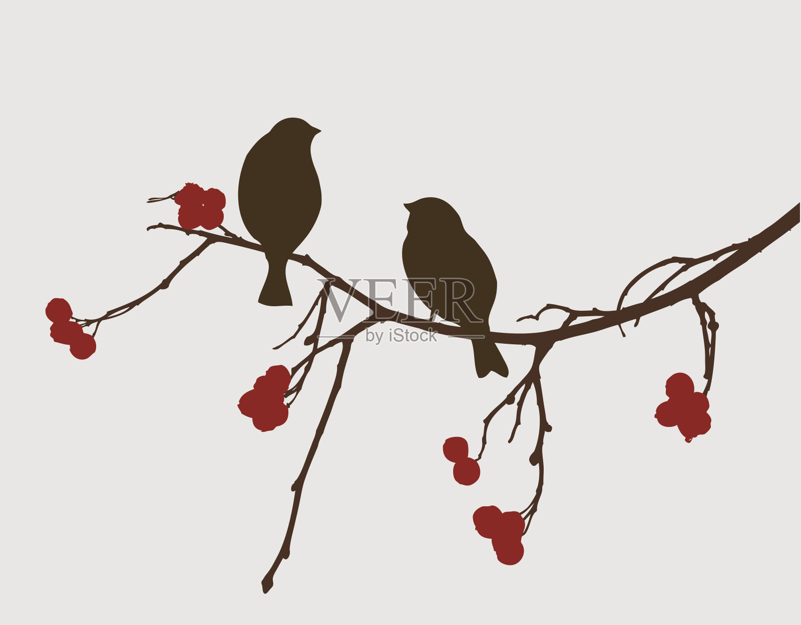 灰树枝上的麻雀插画图片素材