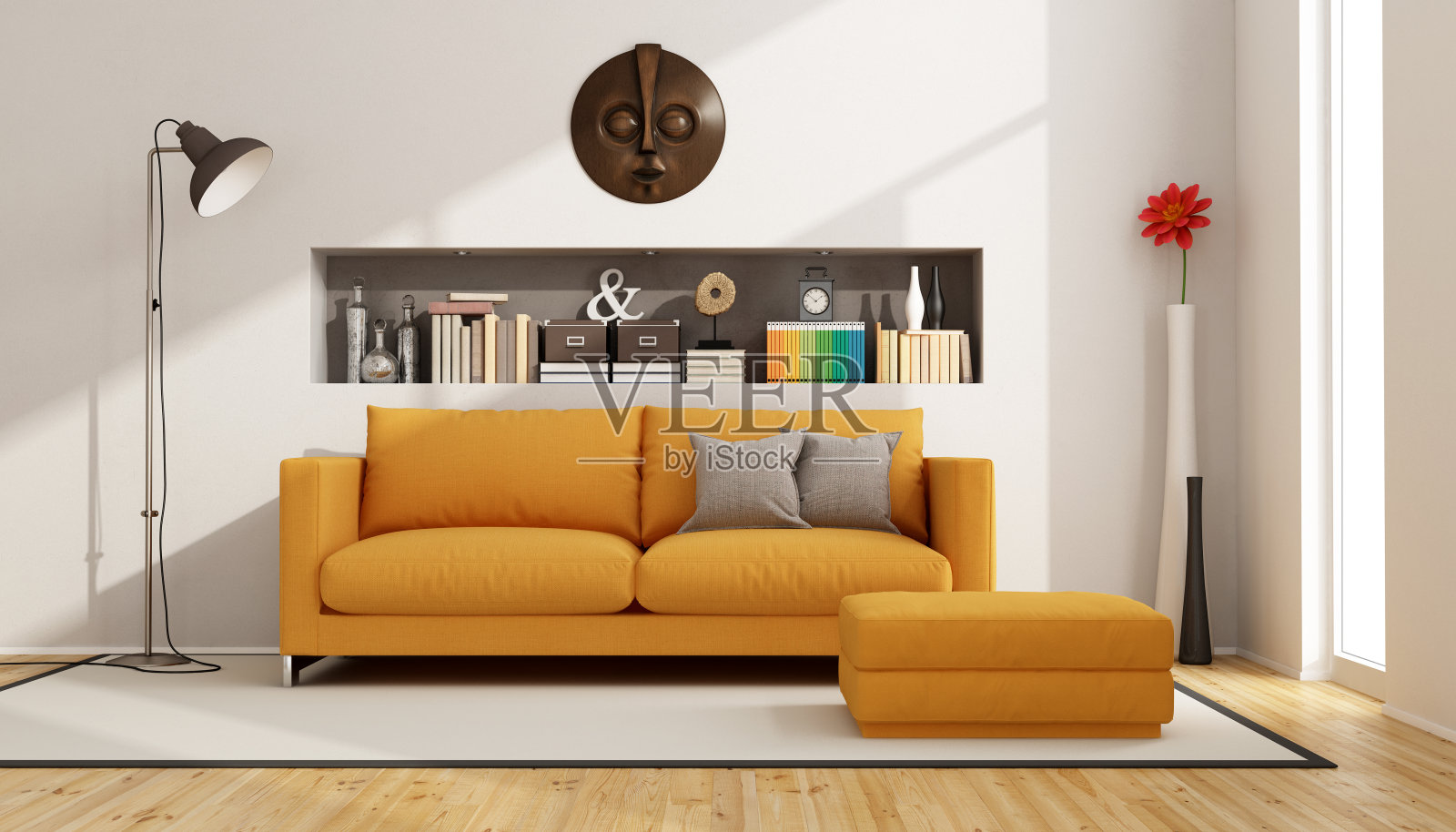 橙色沙发的客厅照片摄影图片