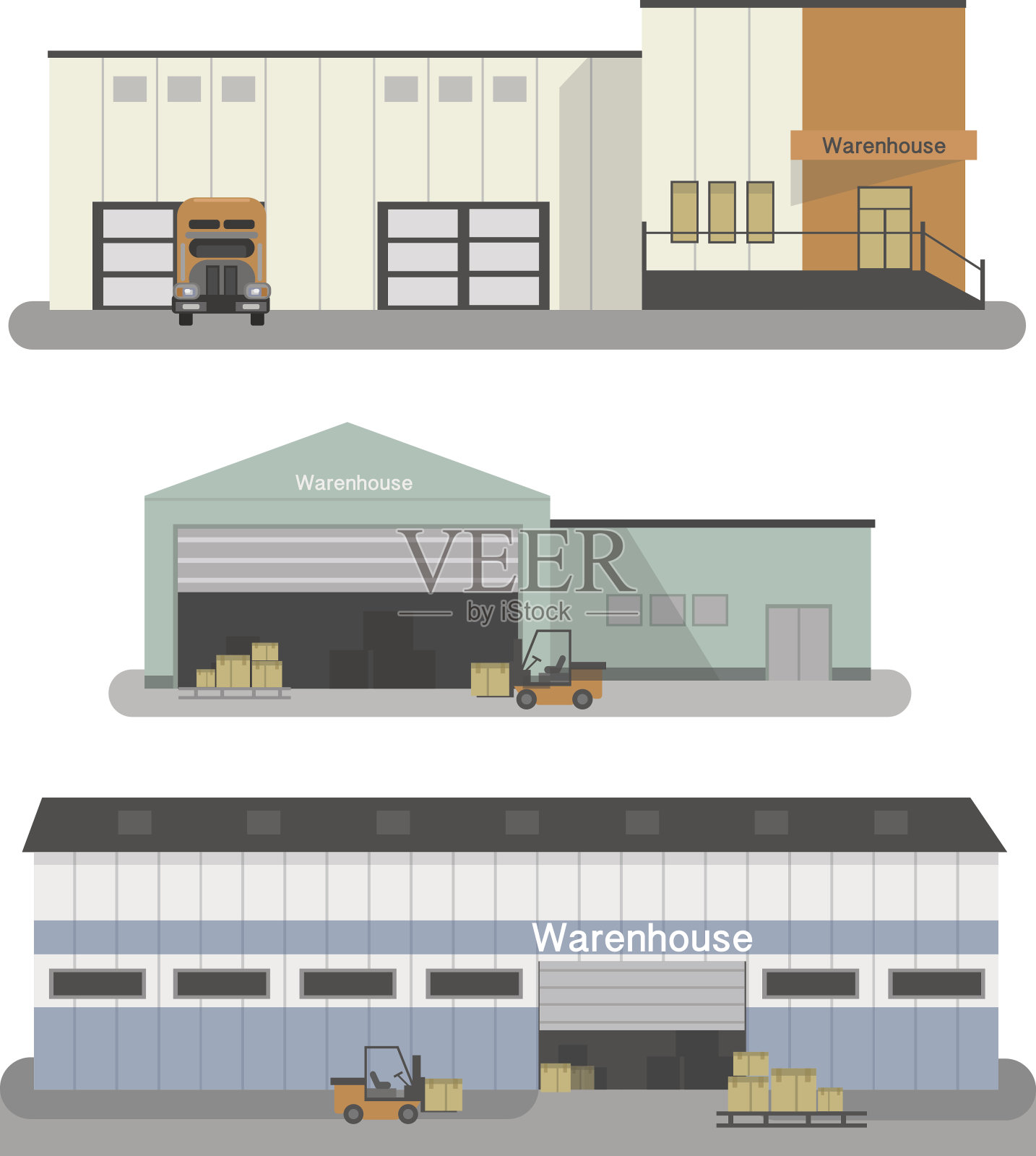 仓库建筑平面图标设置与交通工具孤立的说明插画图片素材