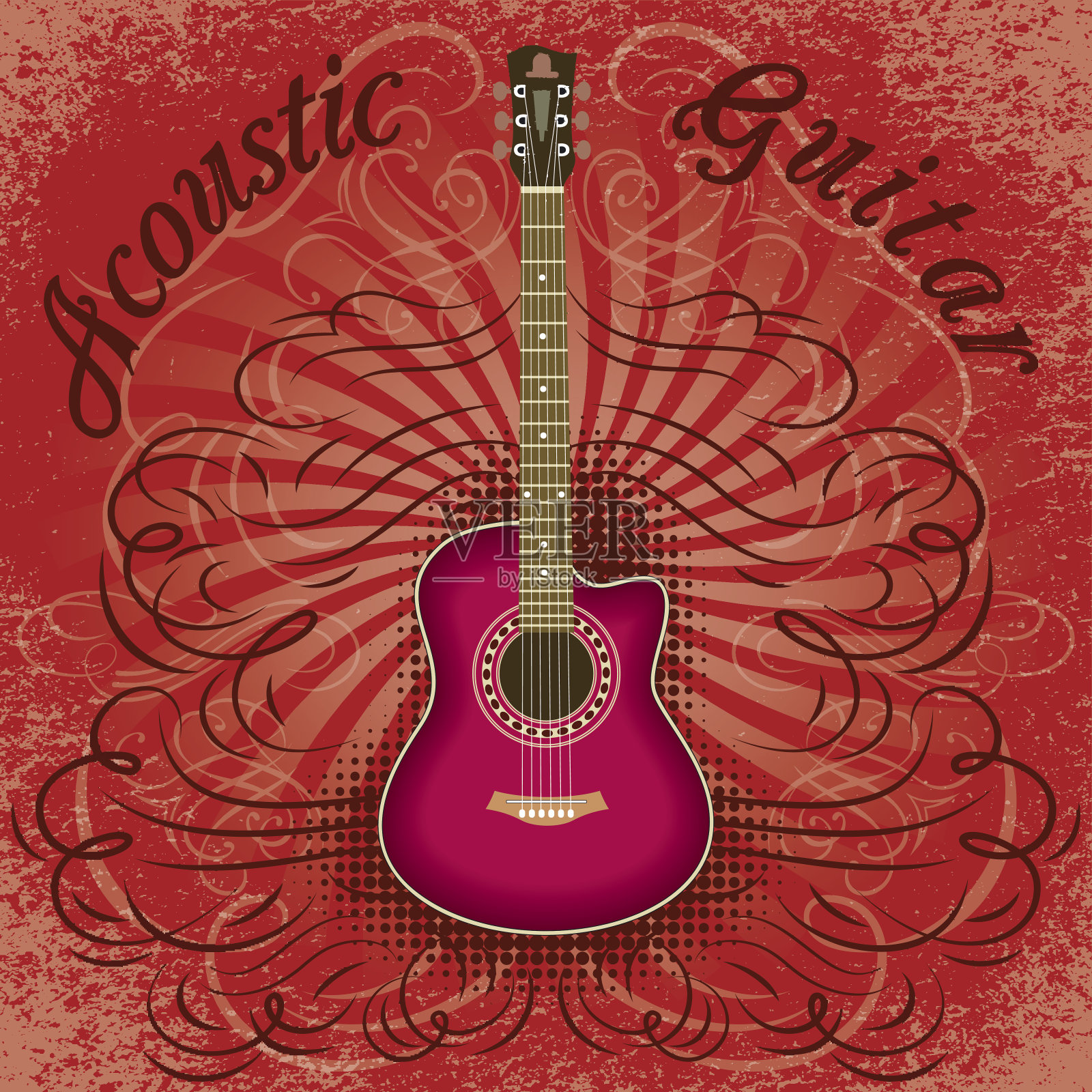 Grunge吉他背景为封面，广告或邀请设计元素图片