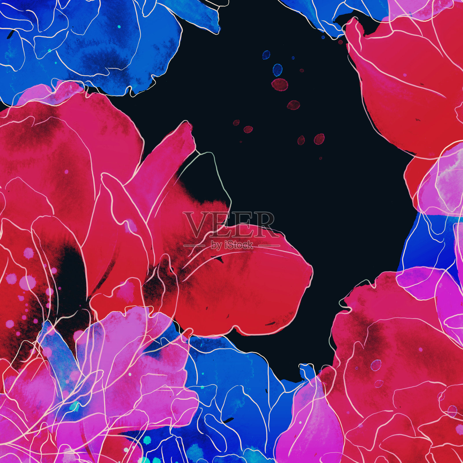 抽象水彩花的框架插画图片素材
