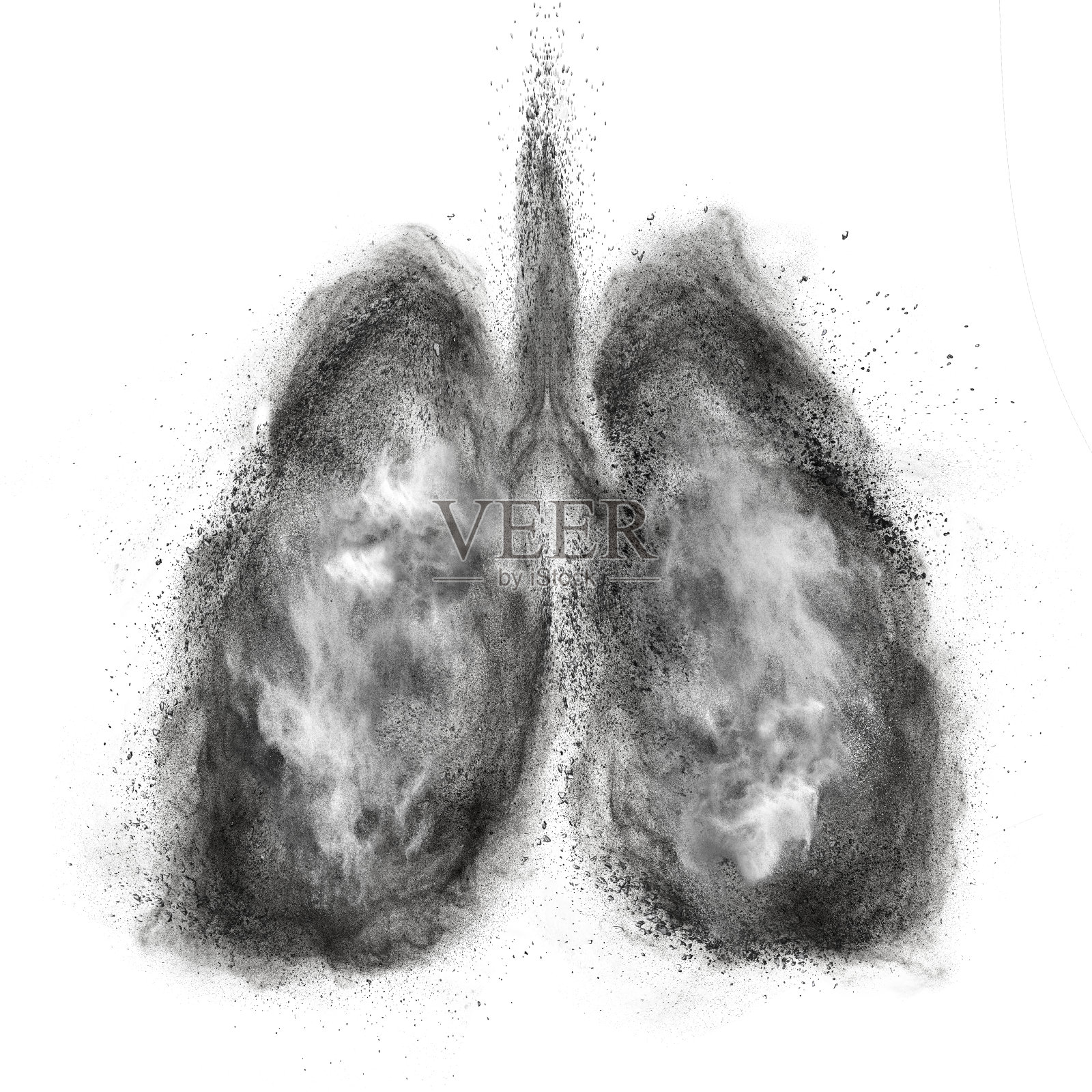 肺由黑火药爆炸而成孤立在白色上照片摄影图片