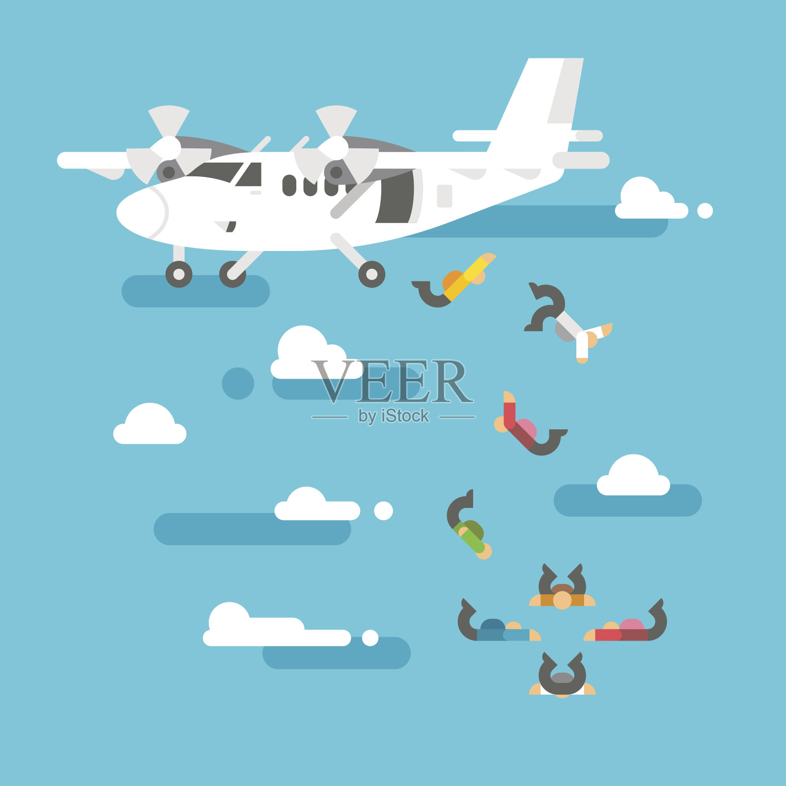 平面设计的人跳伞插画图片素材