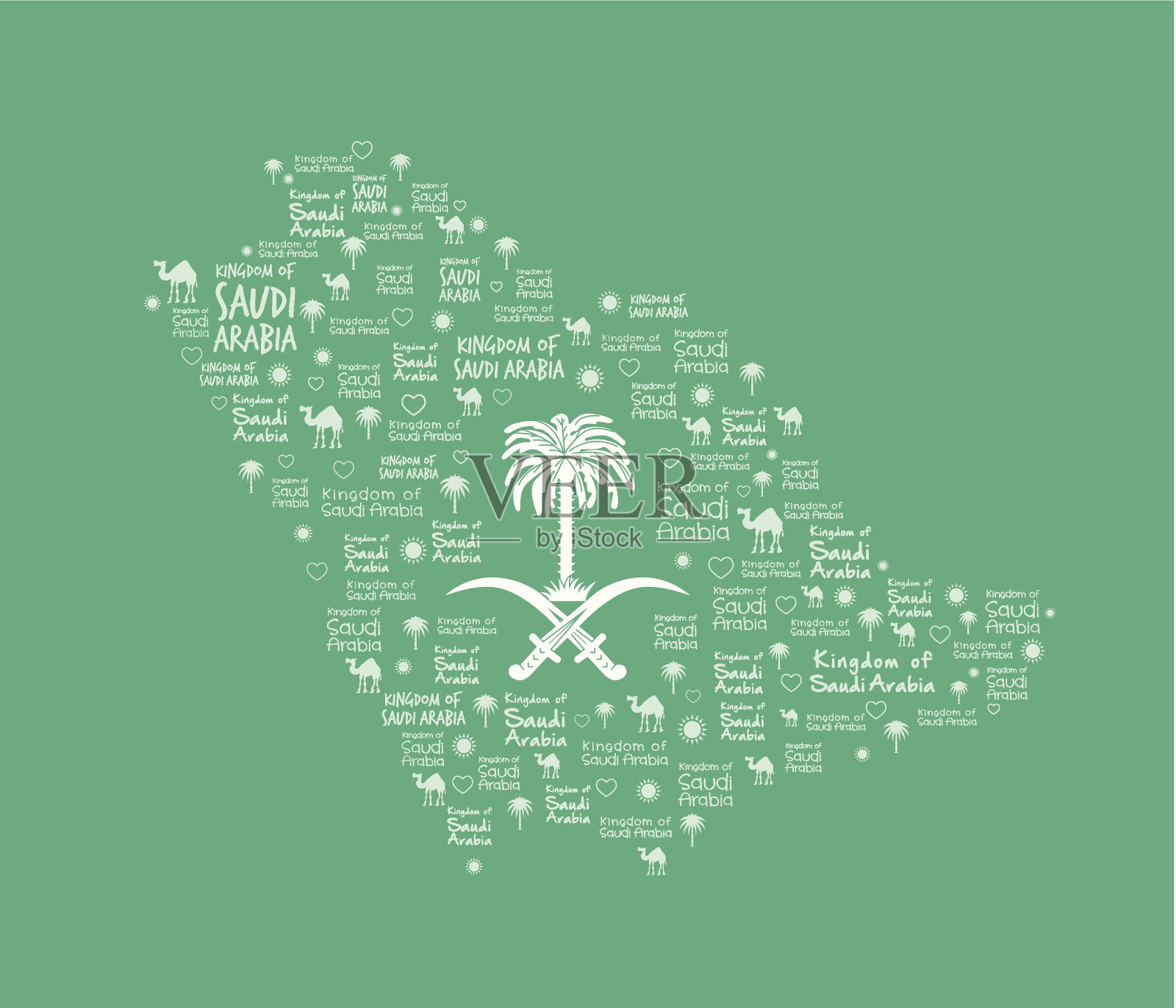 沙特阿拉伯地图与美丽的图案在绿色插画图片素材