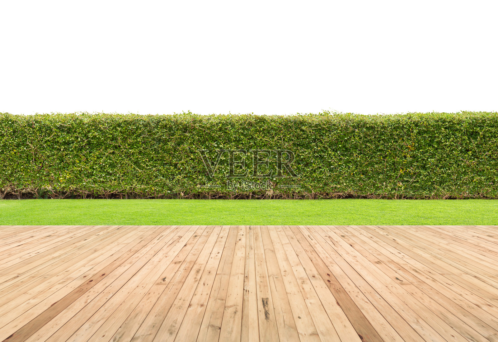 草坪和木地板与篱笆背景。照片摄影图片
