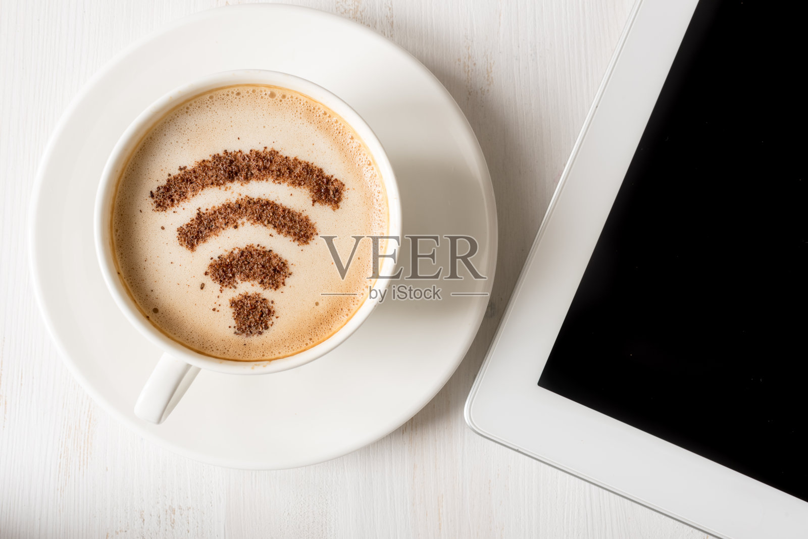 WiFi符号用肉桂做咖啡装饰照片摄影图片
