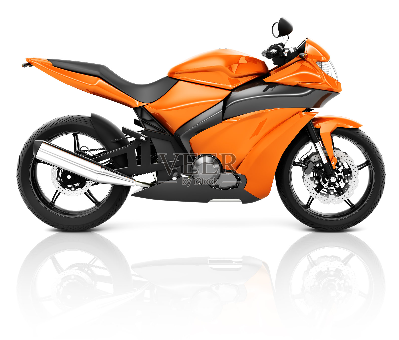 一个橙色的现代摩托车的3D图像照片摄影图片