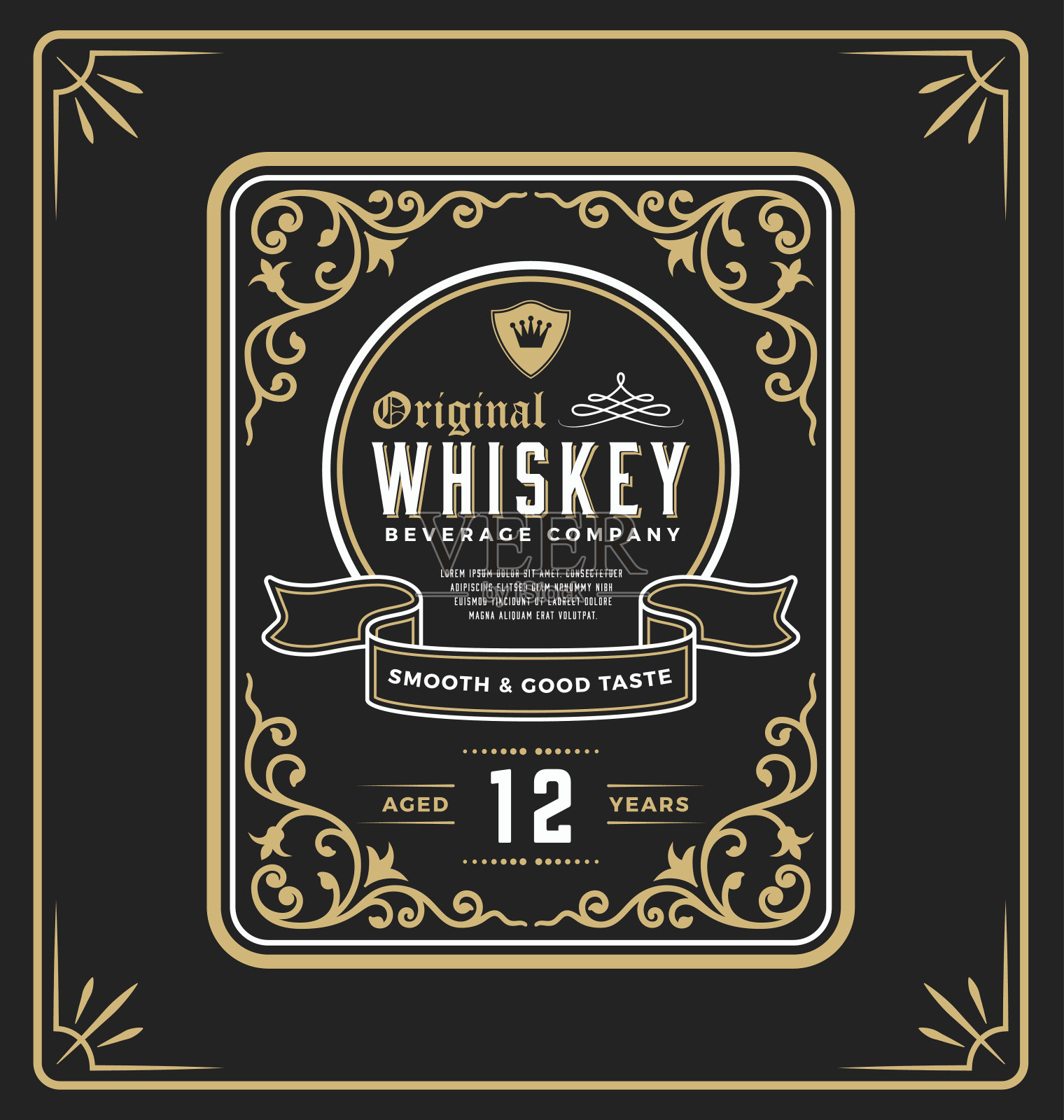 威士忌和饮料产品的老式框架标签插画图片素材