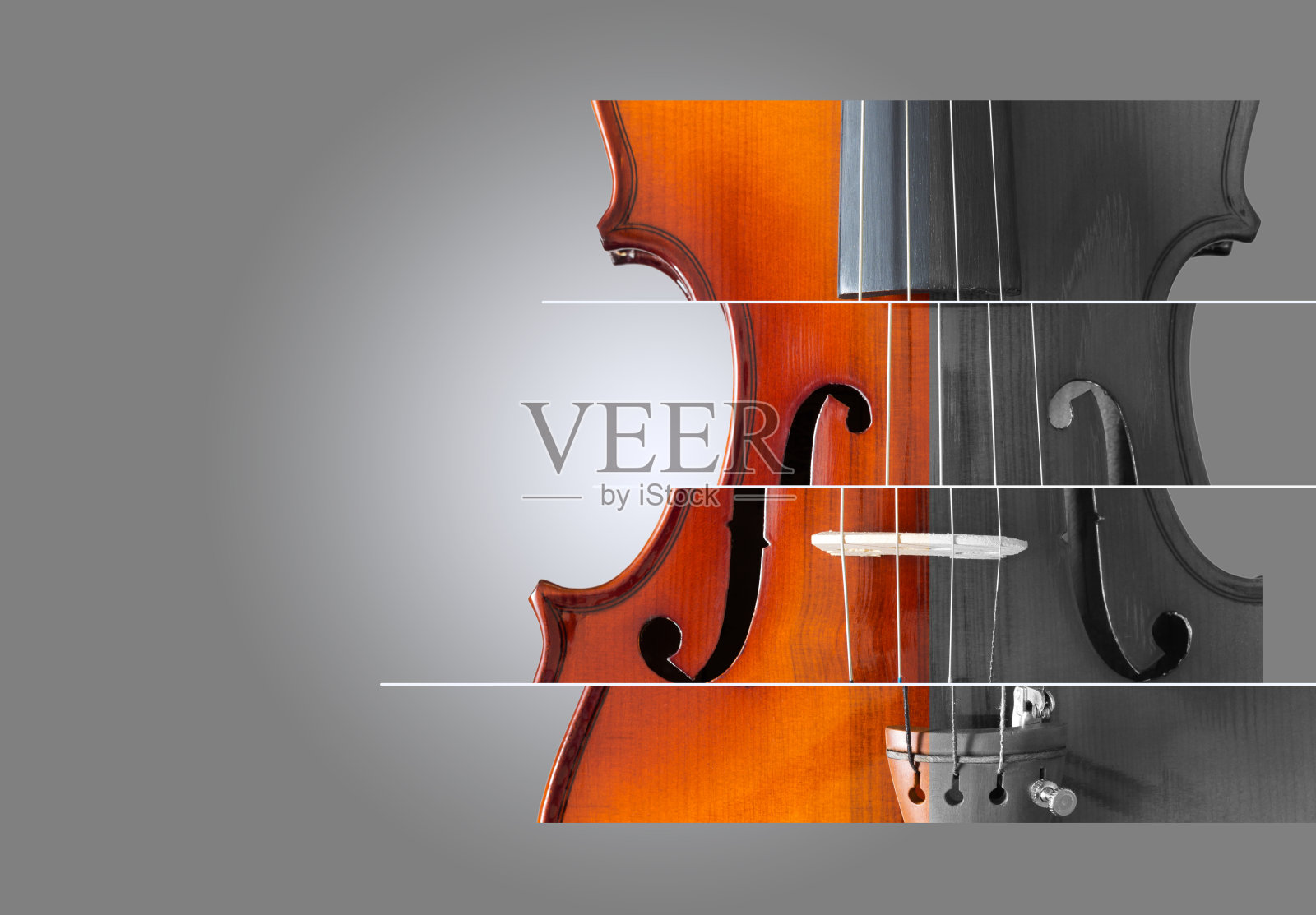 灰色背景上的古典小提琴照片摄影图片