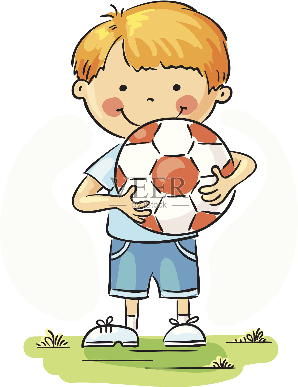 小男孩拿着足球插画图片素材