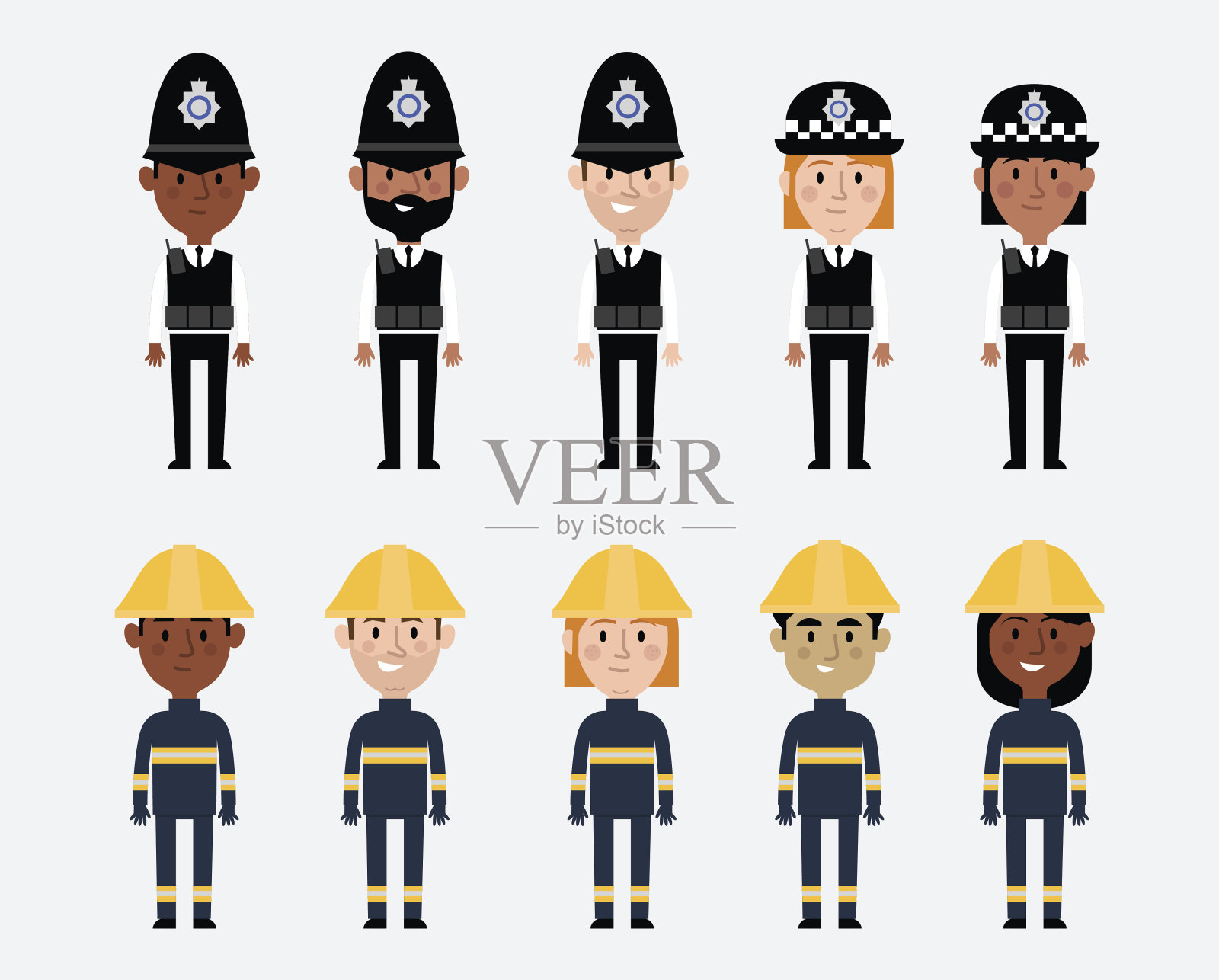 英国警察和消防部门的职业说明插画图片素材