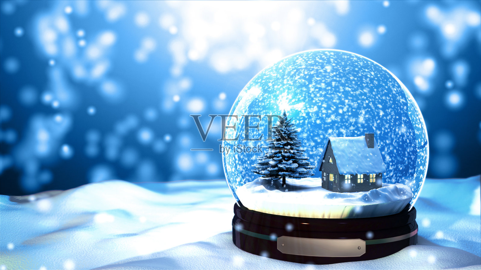 圣诞雪花球雪花与雪花在蓝色的背景照片摄影图片