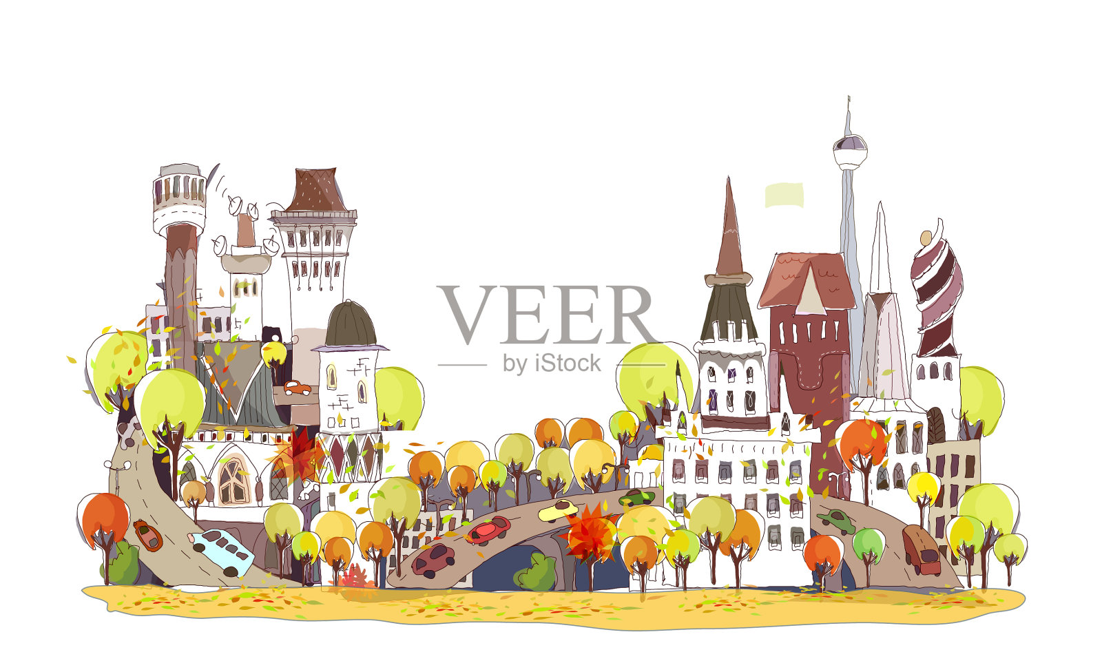 秋天的城市插图插画图片素材