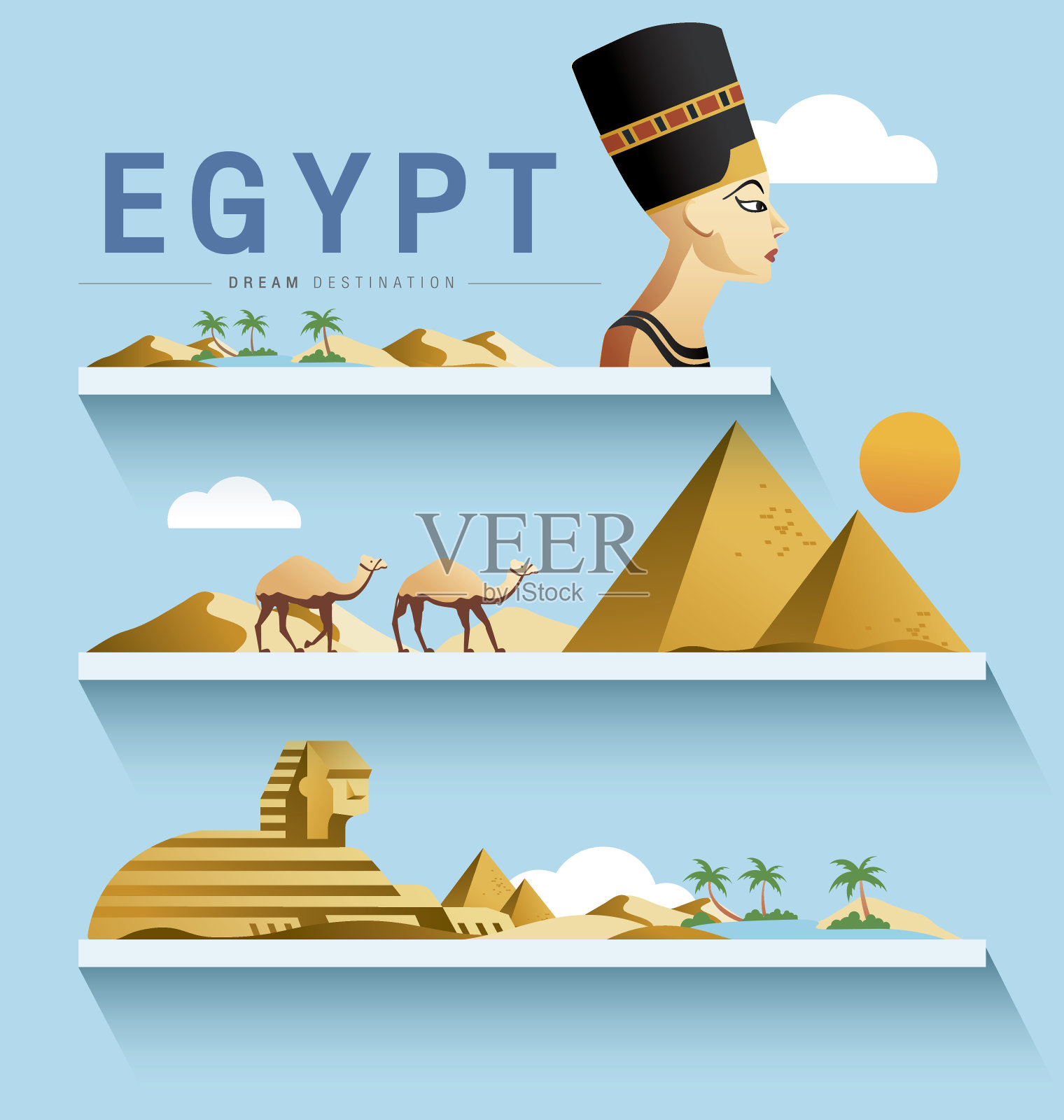 埃及和金字塔，狮身人面像，目的地，向量集插画图片素材