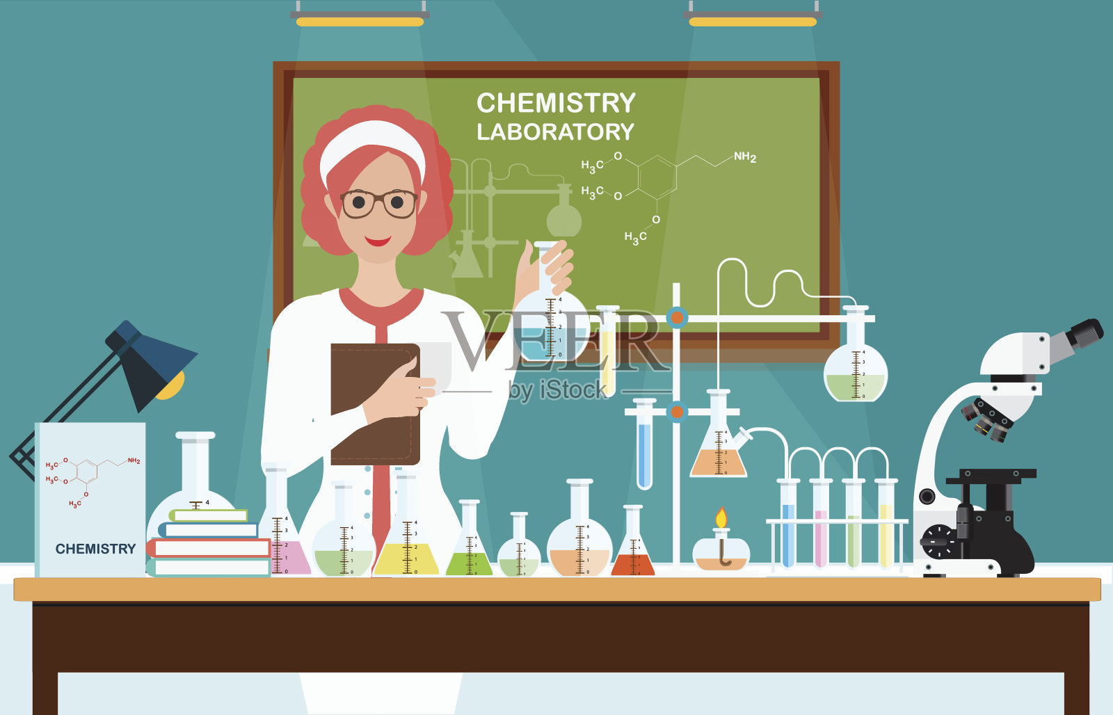 化学实验室科学的女科学家。插画图片素材