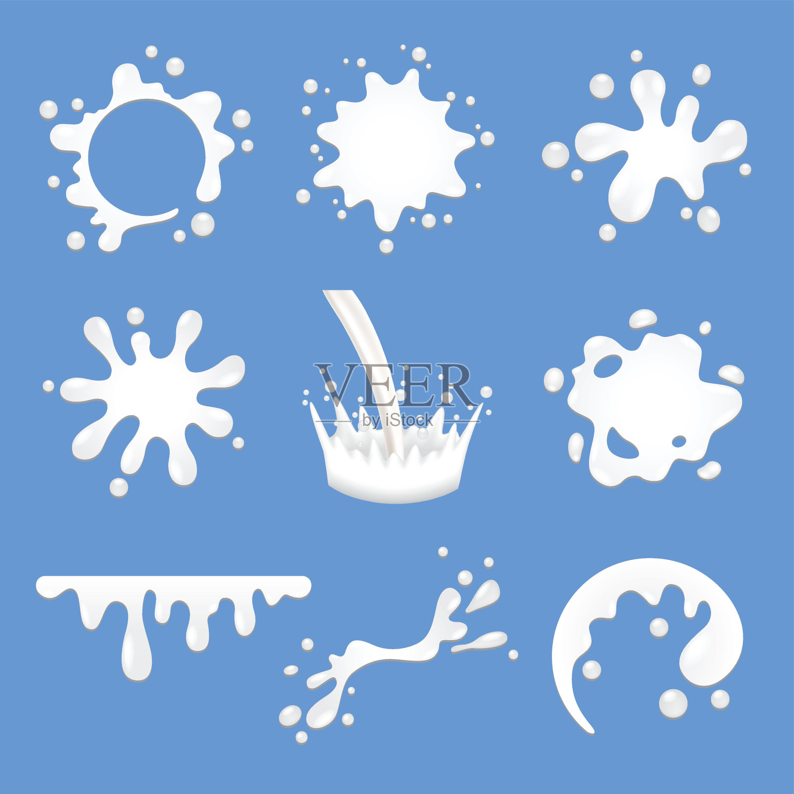 牛奶污点和喷溅图标向量集设计元素图片