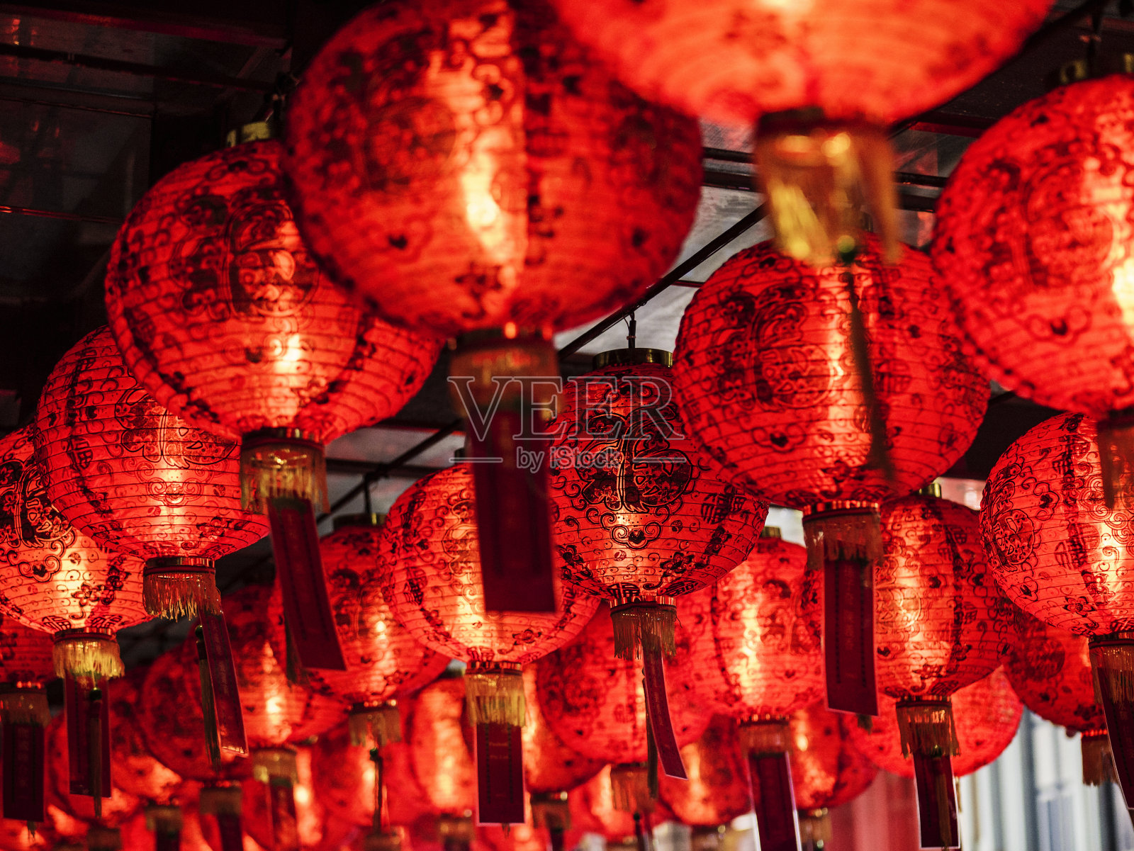 新加坡天合景庙的红纸灯笼照片摄影图片