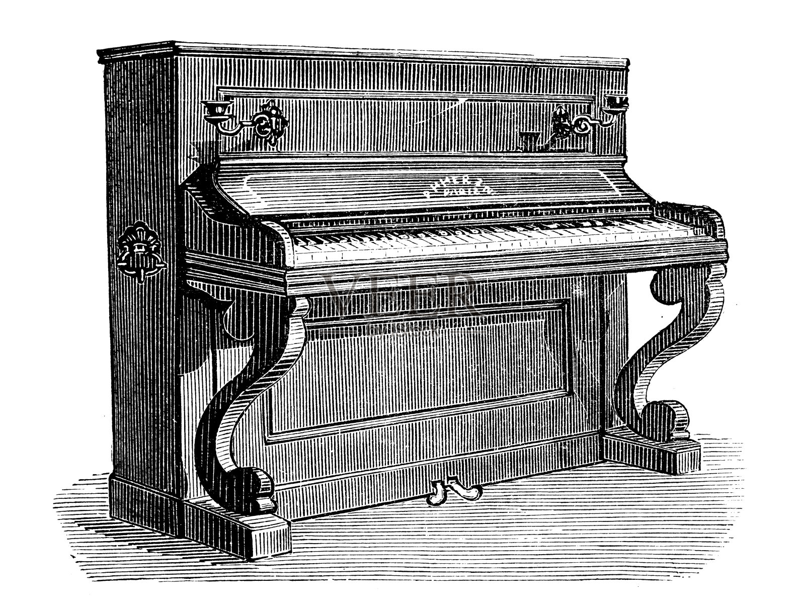 古董乐器插图:钢琴插画图片素材