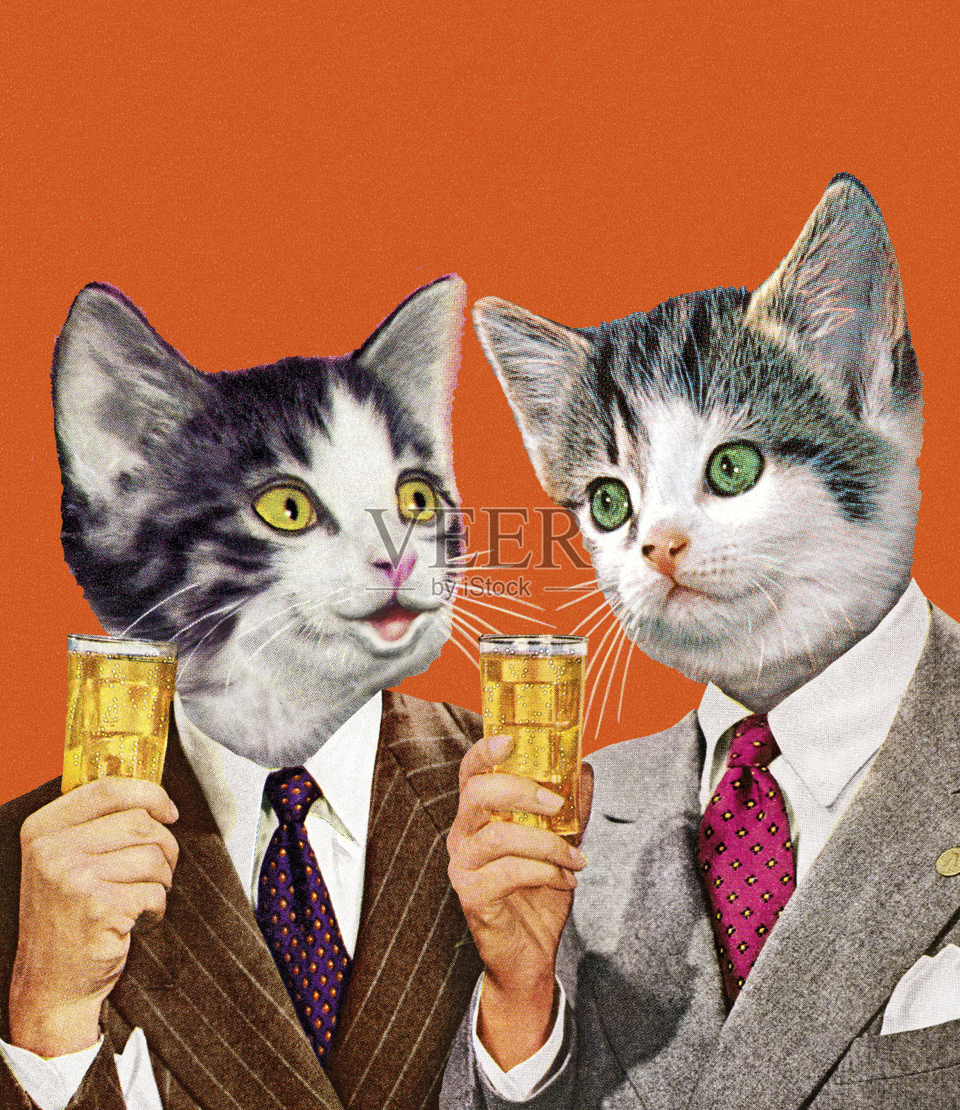 两个拿着饮料的猫商人插画图片素材