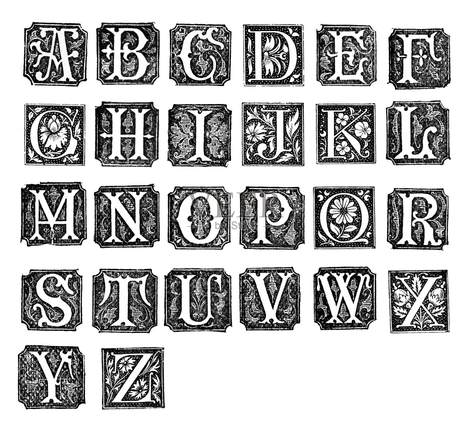 复古的字母字母插画图片素材