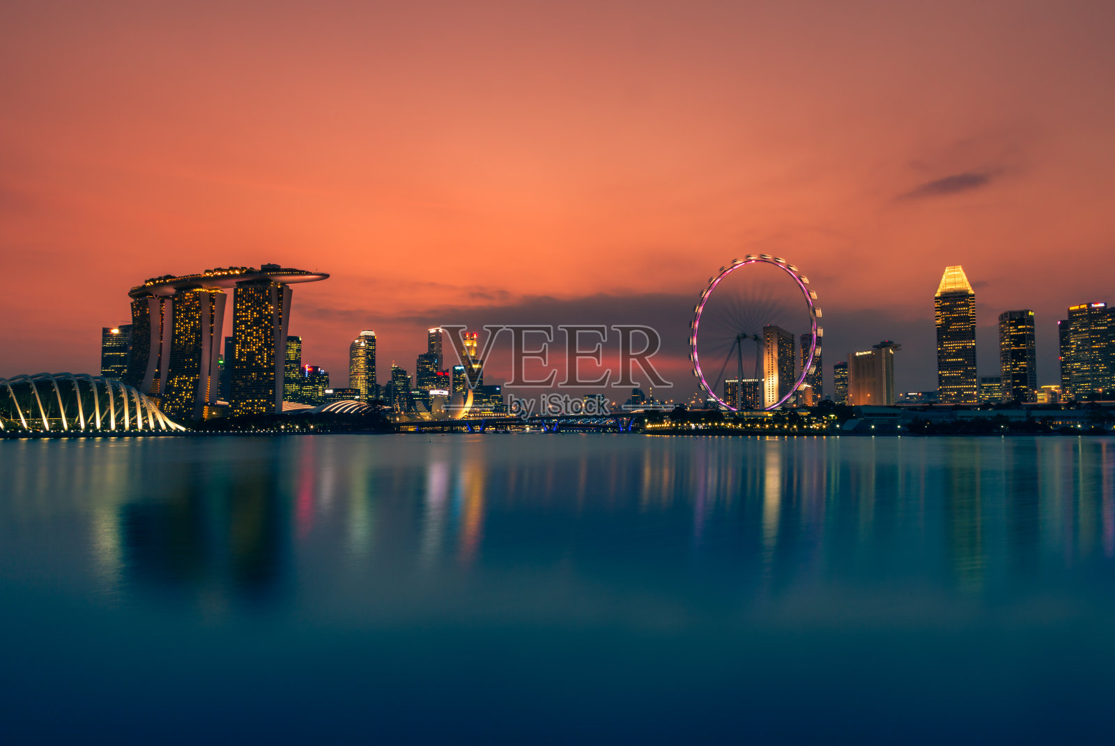 日落时分的新加坡城市天际线照片摄影图片