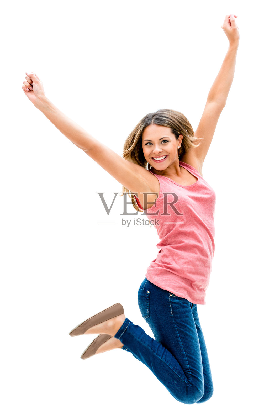 幸福的女人跳照片摄影图片