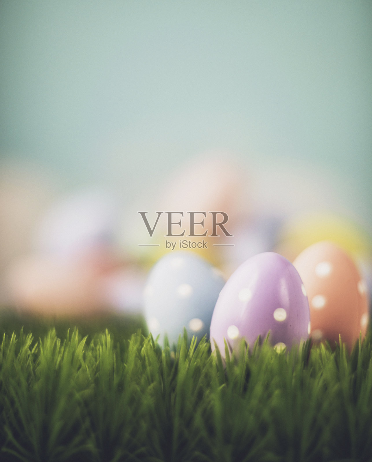 复活节背景与复活节蛋和草在柔和的颜色插画图片素材