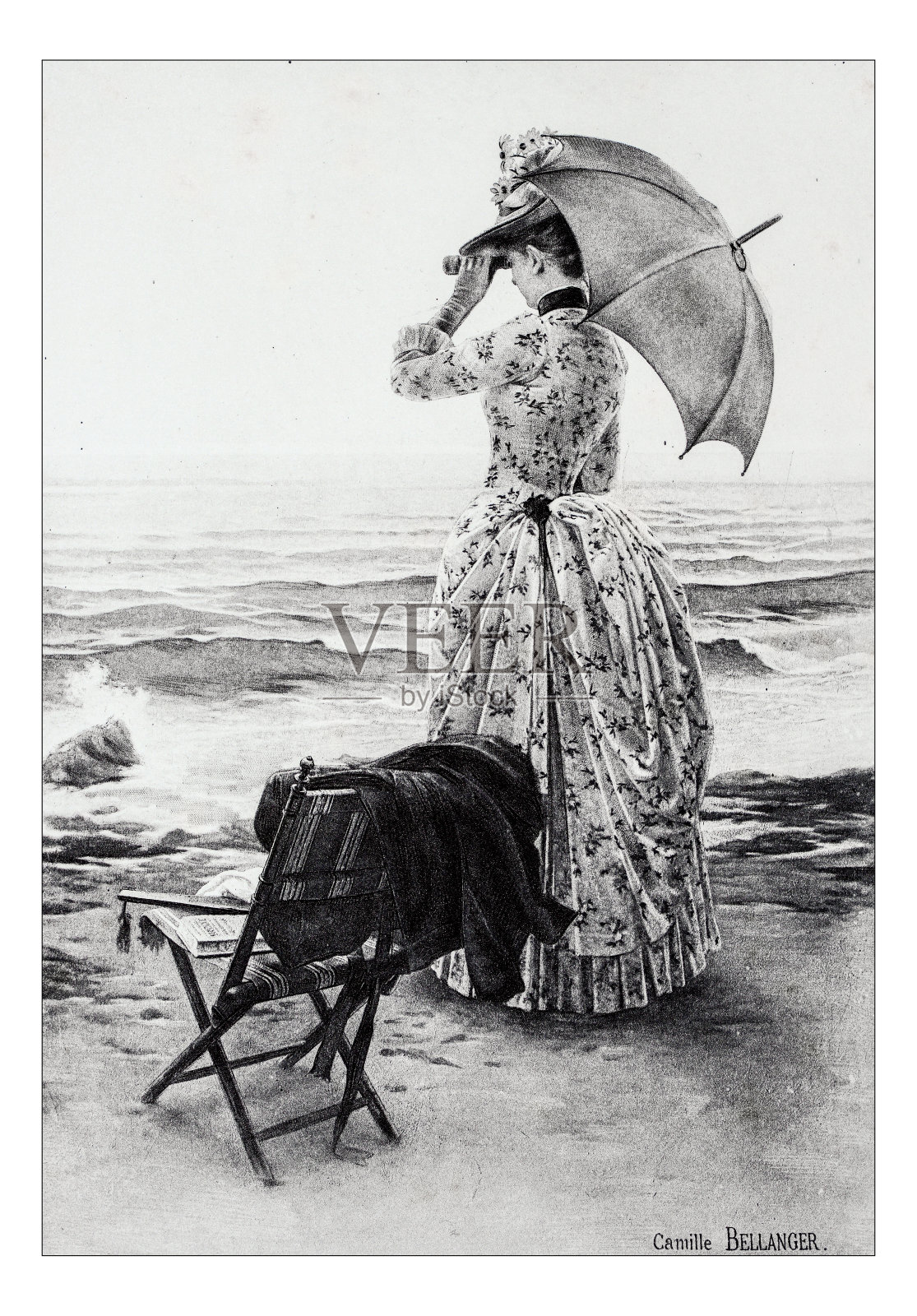 贝朗格的“Sur la plage”古董插图照片摄影图片