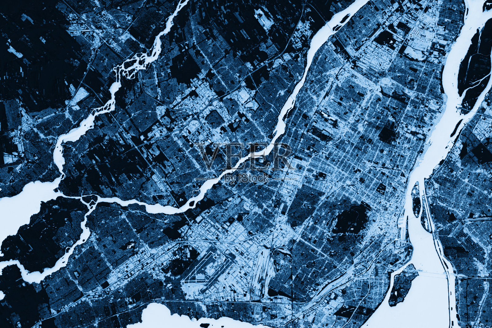 蒙特利尔抽象城市地图顶视图黑暗照片摄影图片