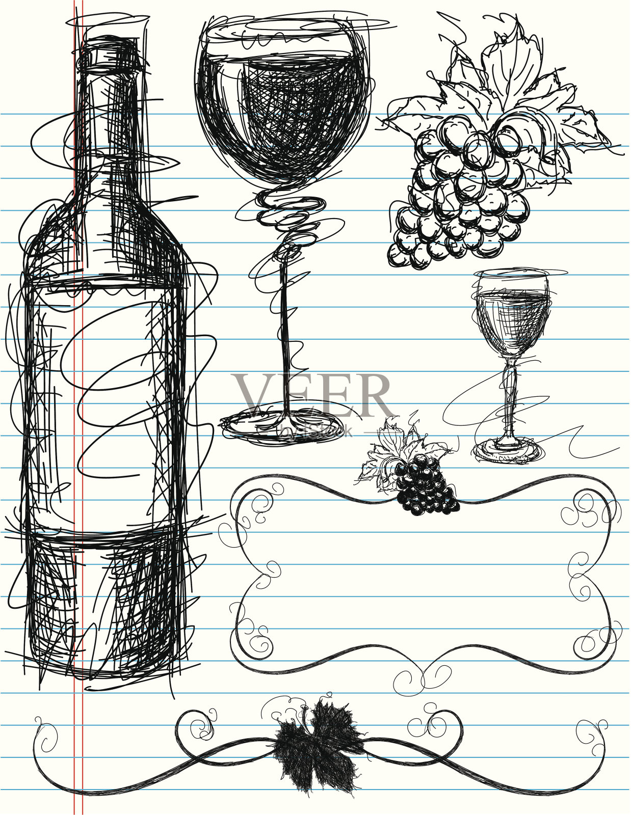 葡萄酒的草图插画图片素材