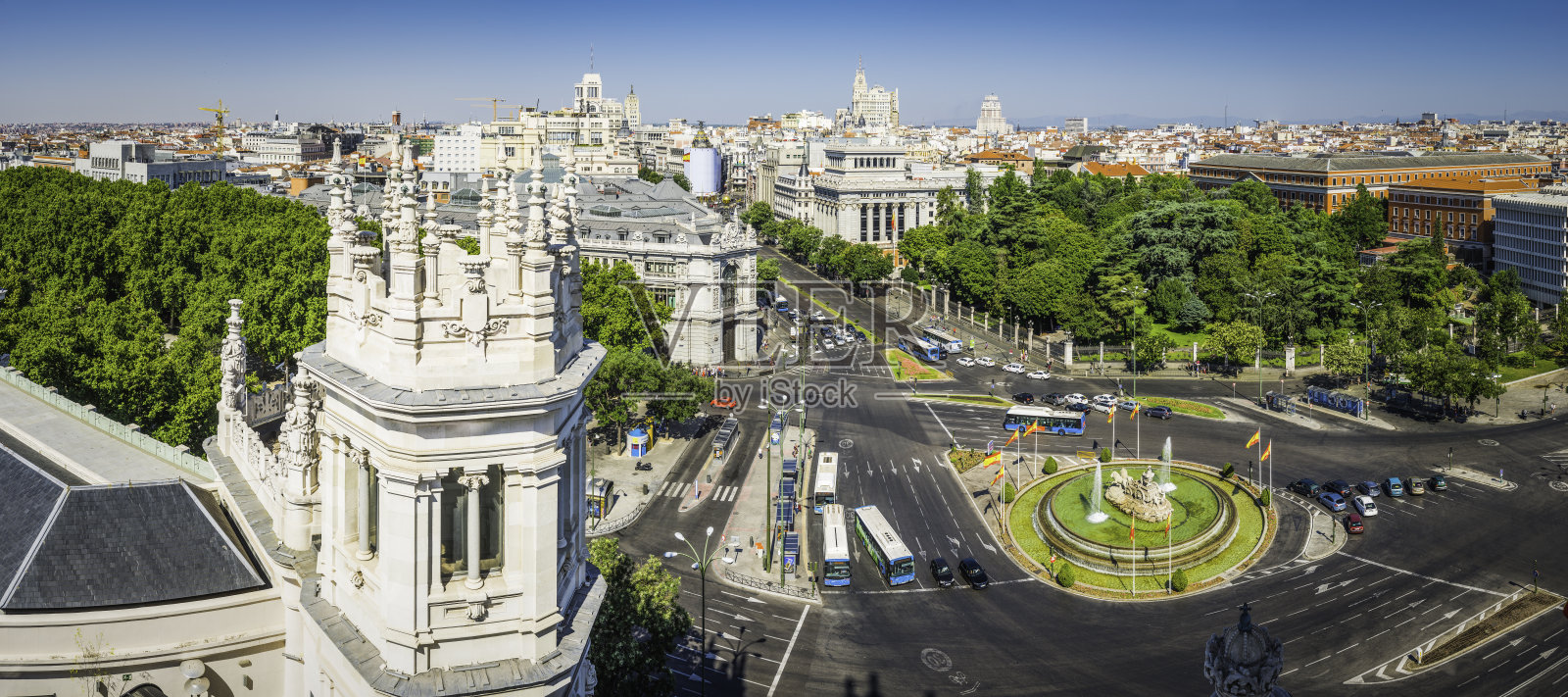 马德里Cibeles广场和大Via地标全景西班牙照片摄影图片