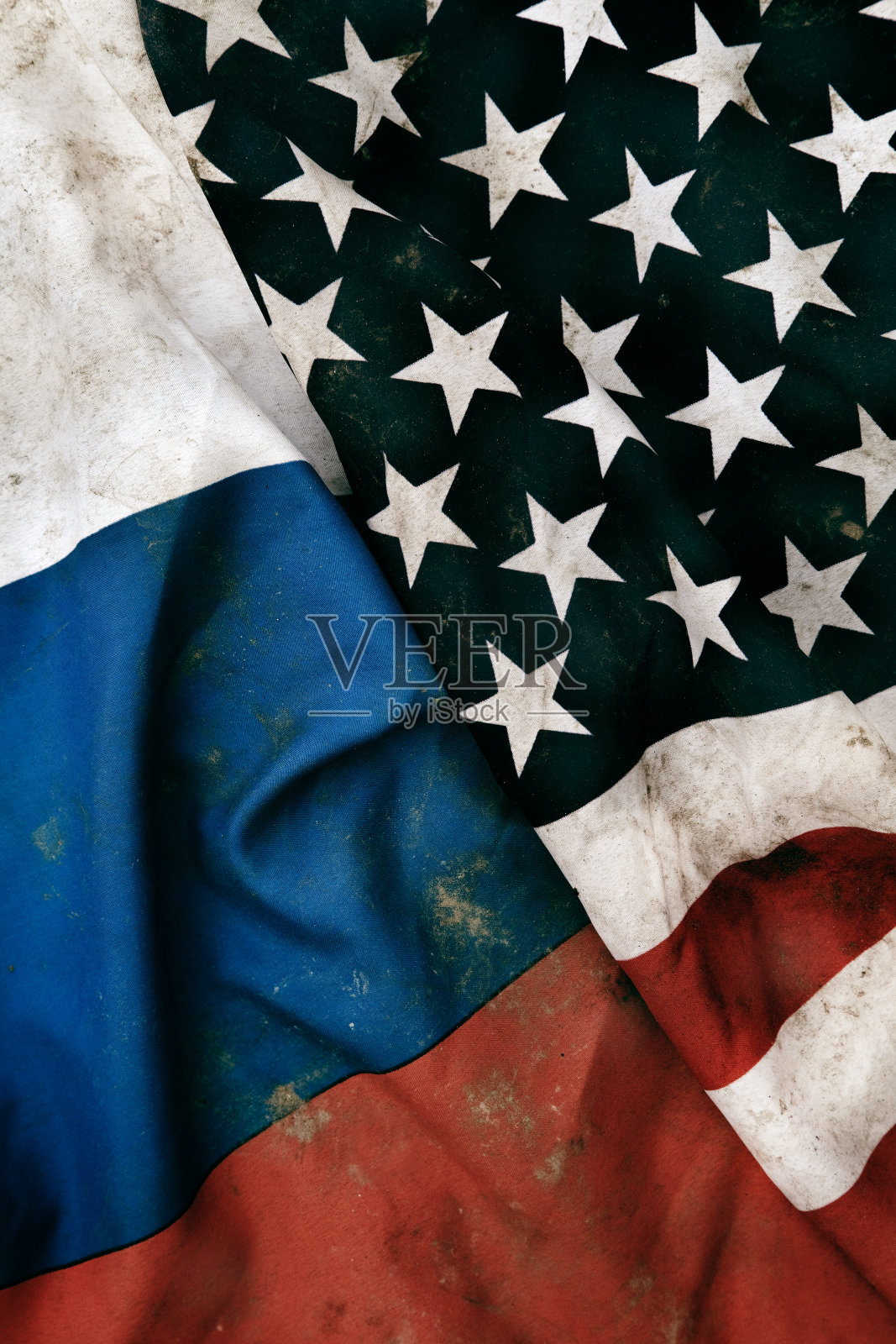 俄罗斯共和国和美国的邋遢国旗照片摄影图片