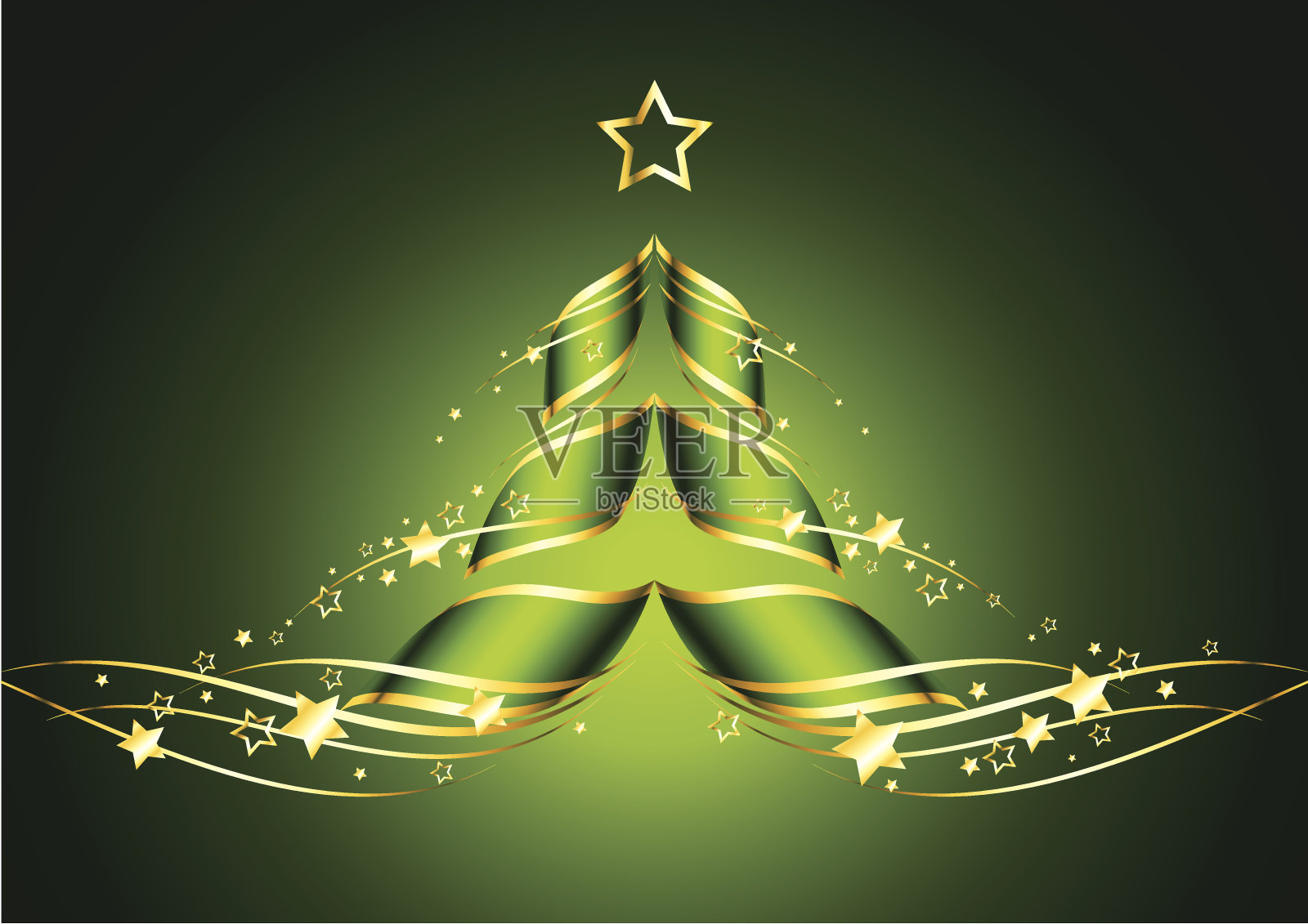 绿色背景上的圣诞树插画图片素材
