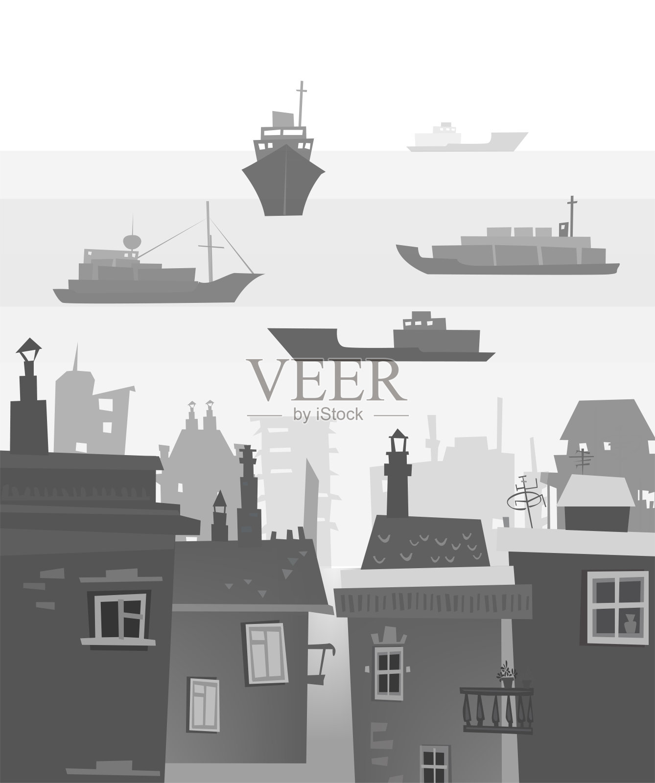 城市和港口插图。插画图片素材