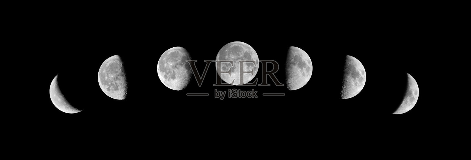 黑色背景上的月相照片摄影图片